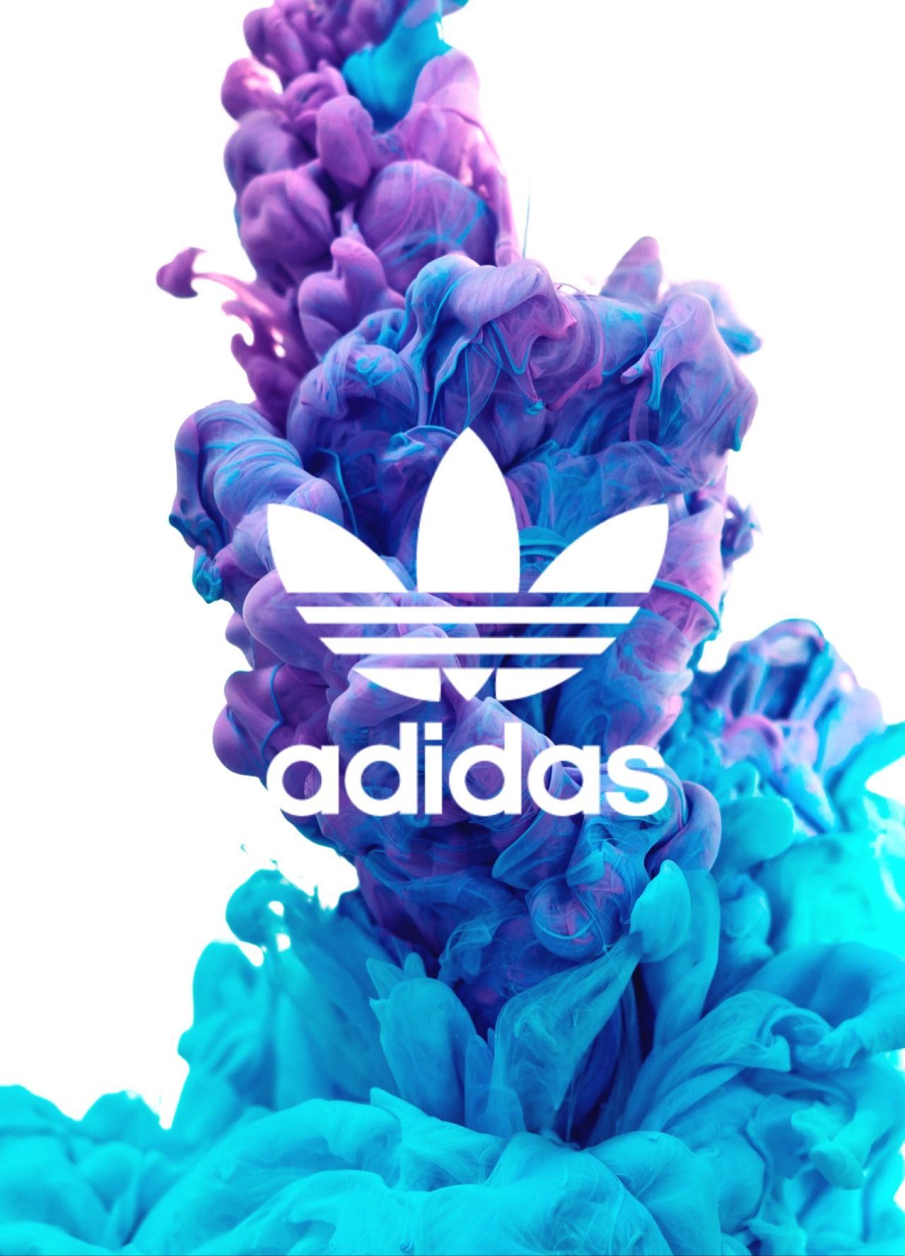 Adidas, Kleeblatt-Logo, Farbexplosion, Tinte, Lila, Türkis, Full HD, Tablet-Hintergrund