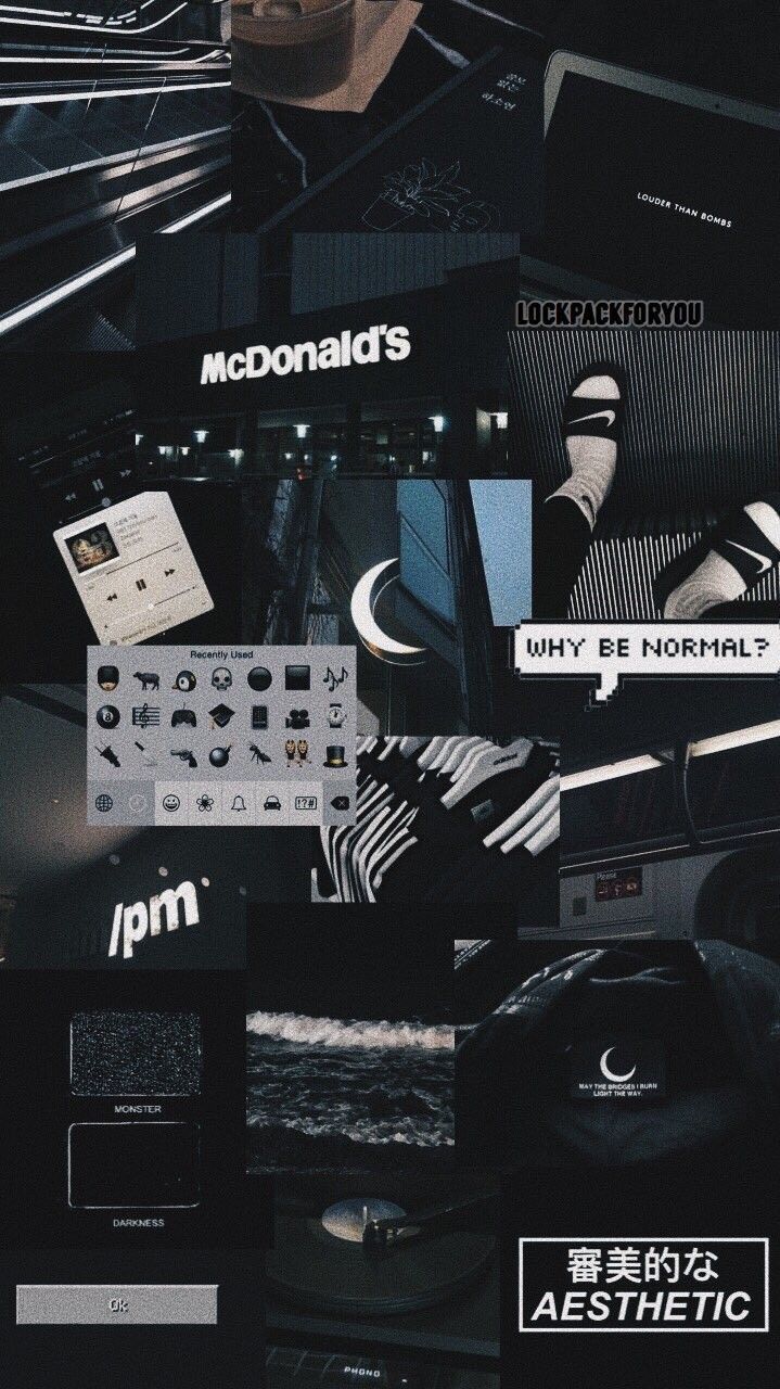 Collage, Dark Aesthetic, Schwarz-Weiß, Fotos, Grau, Hintergrundbild für iPhone und Android