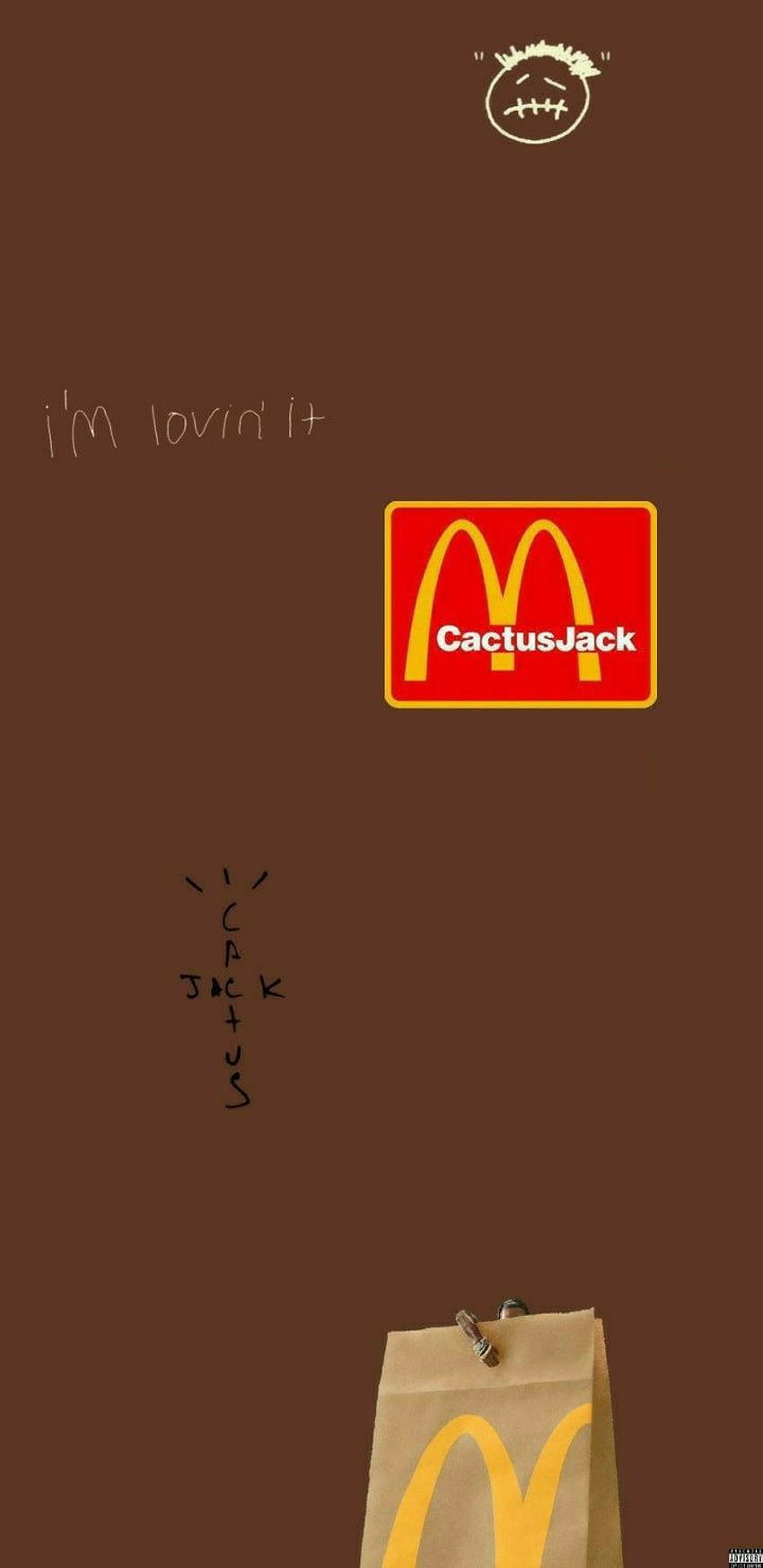 Travis Scott, Cactus Jack, McDonald's, Kollaboration, Brauner Hintergrund, Sperrbildschirm fürs iPhone
