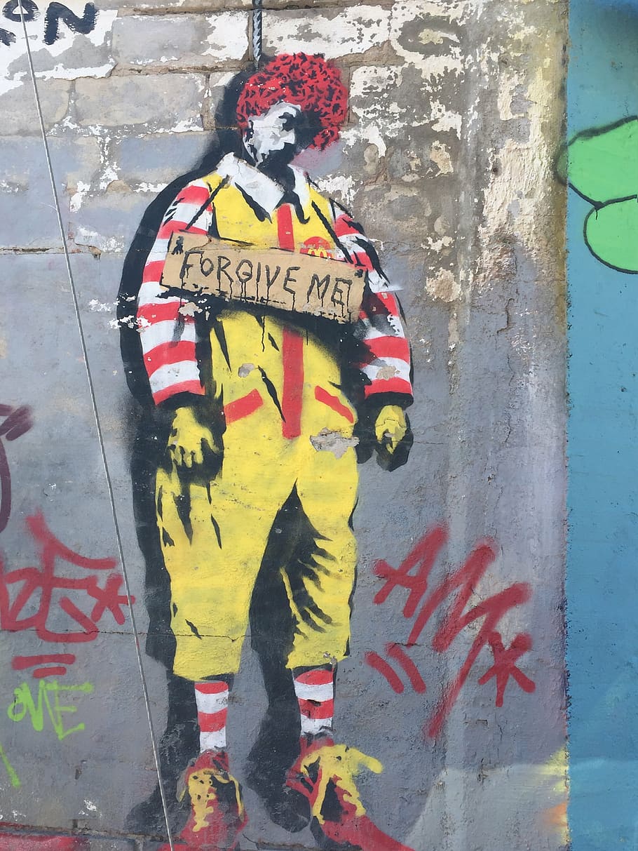 Ronald McDonald, Graffiti, Street Art, Wand, Clown, Hintergrundbild für iPad und Tablet