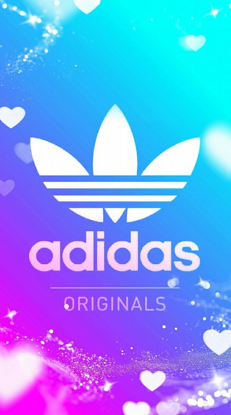 Adidas Originals, Adidas, Kleeblatt-Logo, Herzen, Farbverlauf, Pink, Türkis, Handy-Hintergrund