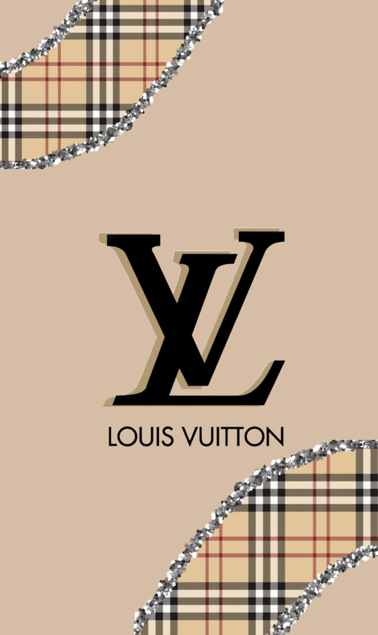 Louis Vuitton, Burberry, Karomuster, Logo, Beige, Glitzer, Full HD, Handy-Hintergrundbild