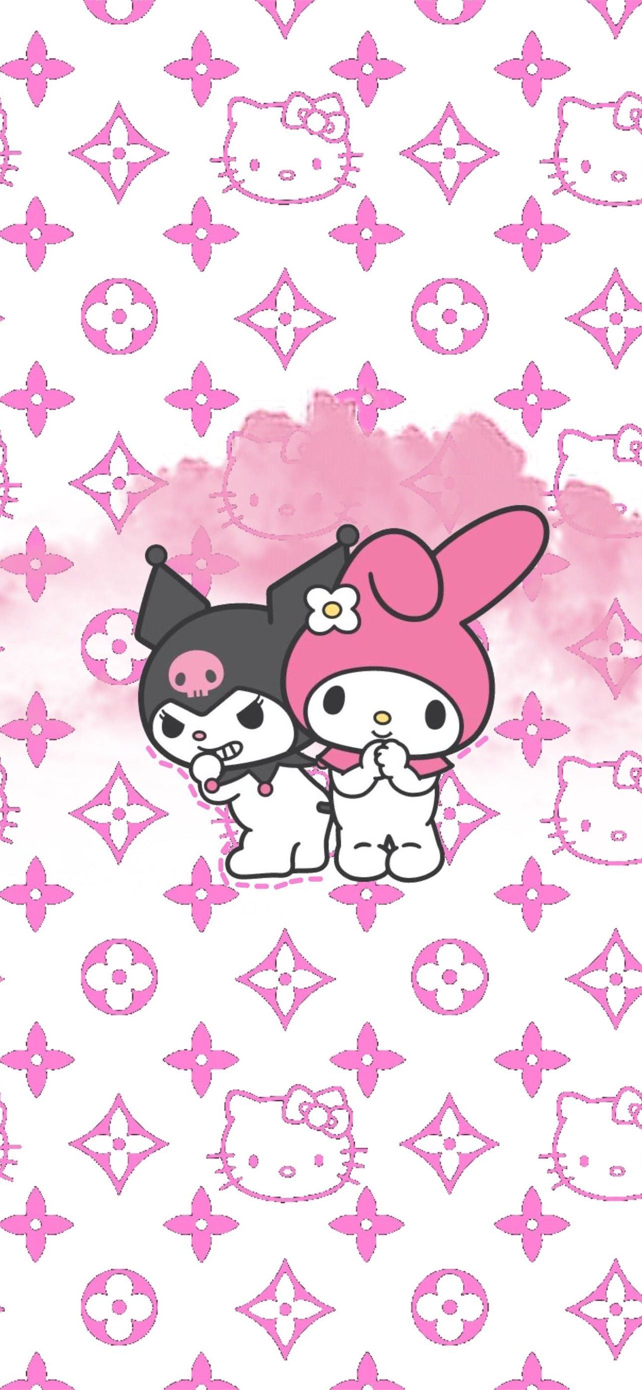 Louis Vuitton, Hello Kitty, Kuromi, My Melody, Monogramm, Rosa, Full HD, Handy-Hintergrund