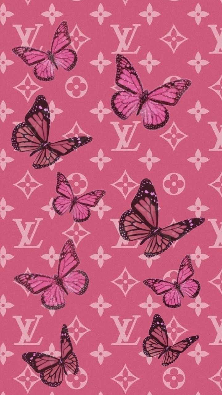 Louis Vuitton, Schmetterlinge, Monogramm, Pink, Muster, HD, Sperrbildschirm fürs iPhone