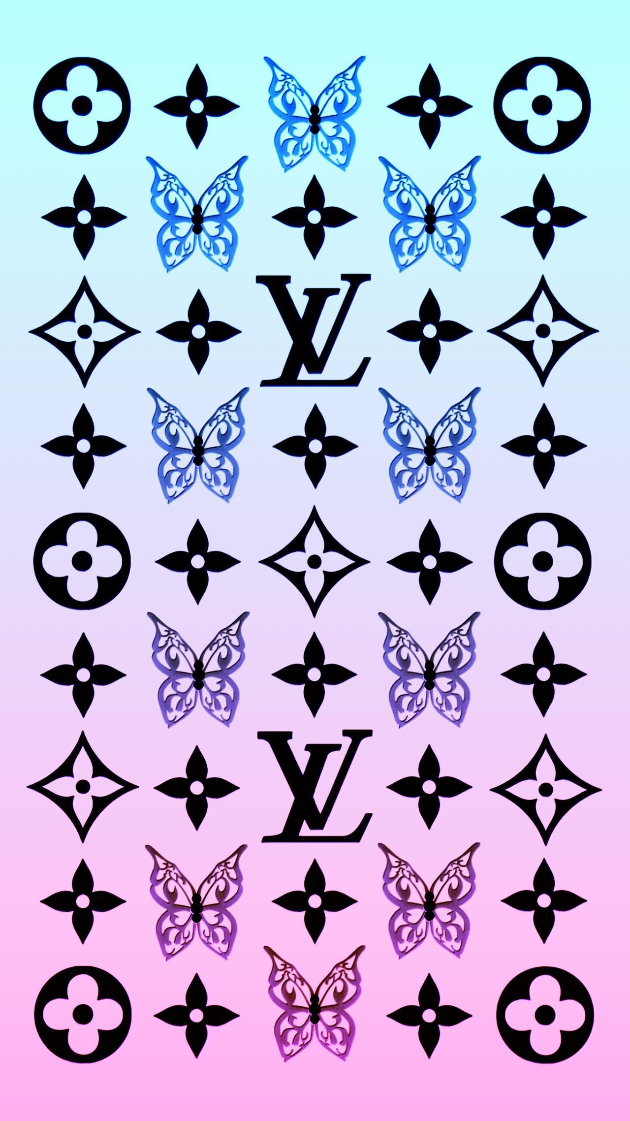 Louis Vuitton, Monogramm, Schmetterlinge, Farbverlauf, Pastell, Schwarz, Full HD, iPhone-Hintergrundbild