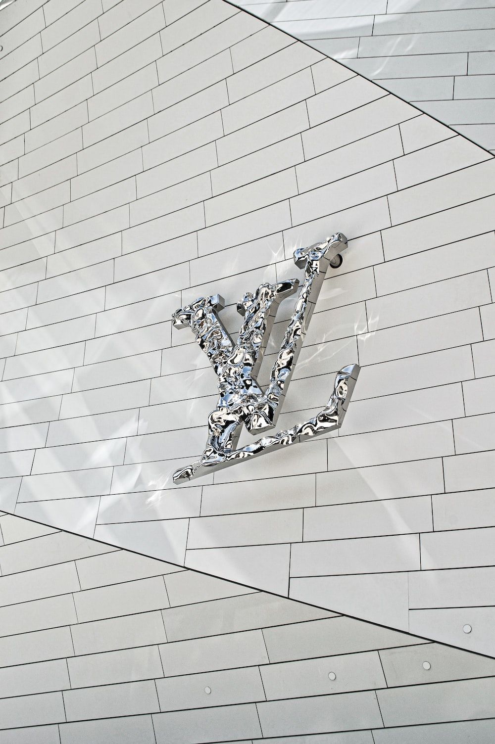 Louis Vuitton, Logo, Glasfassade, Architektur, Weiß, Silber, HD, Handy-Hintergrund