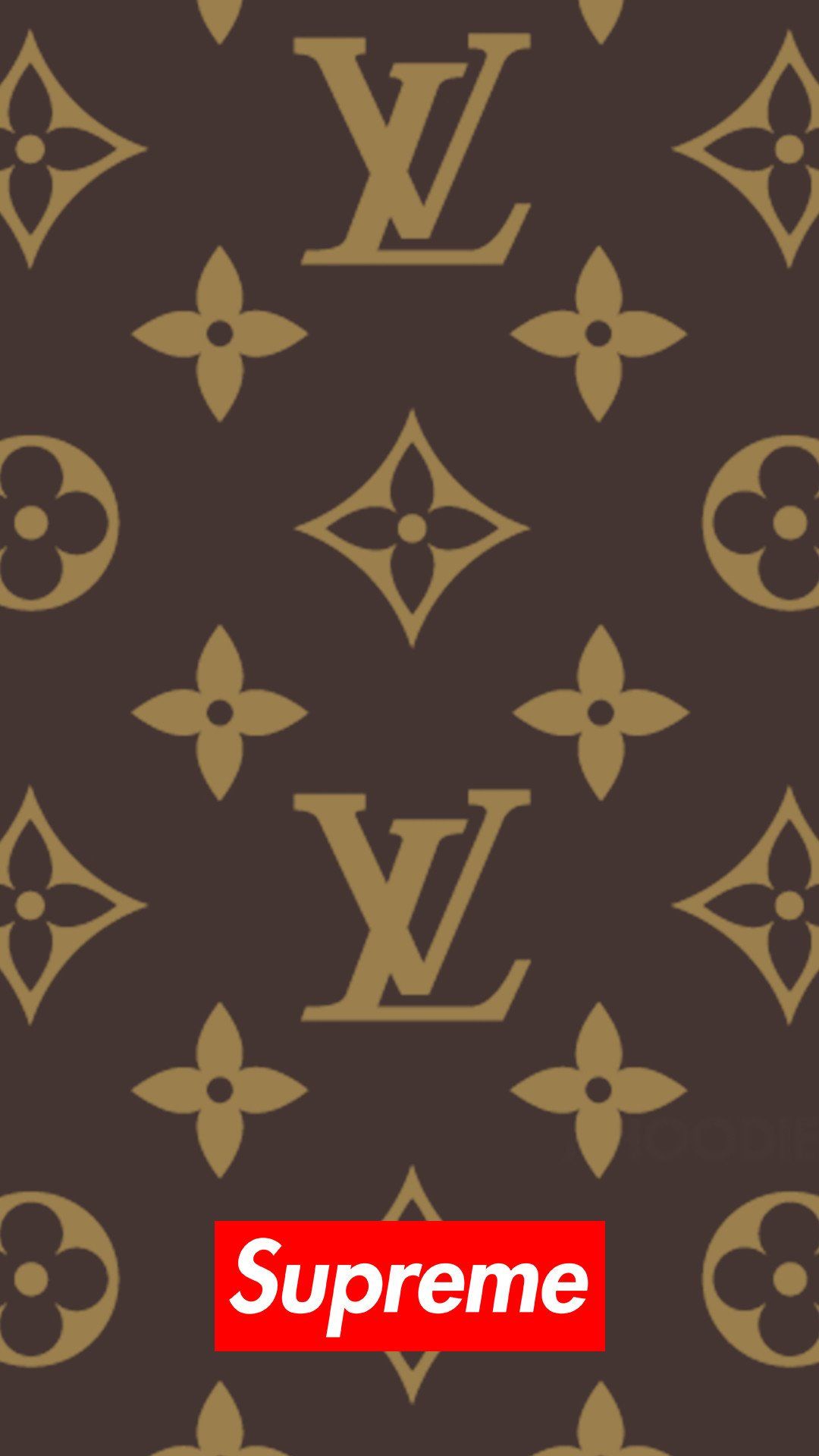 Louis Vuitton, Supreme, Monogramm, Logo, Braun, Gold, Full HD, Handy-Hintergrund im Hochformat