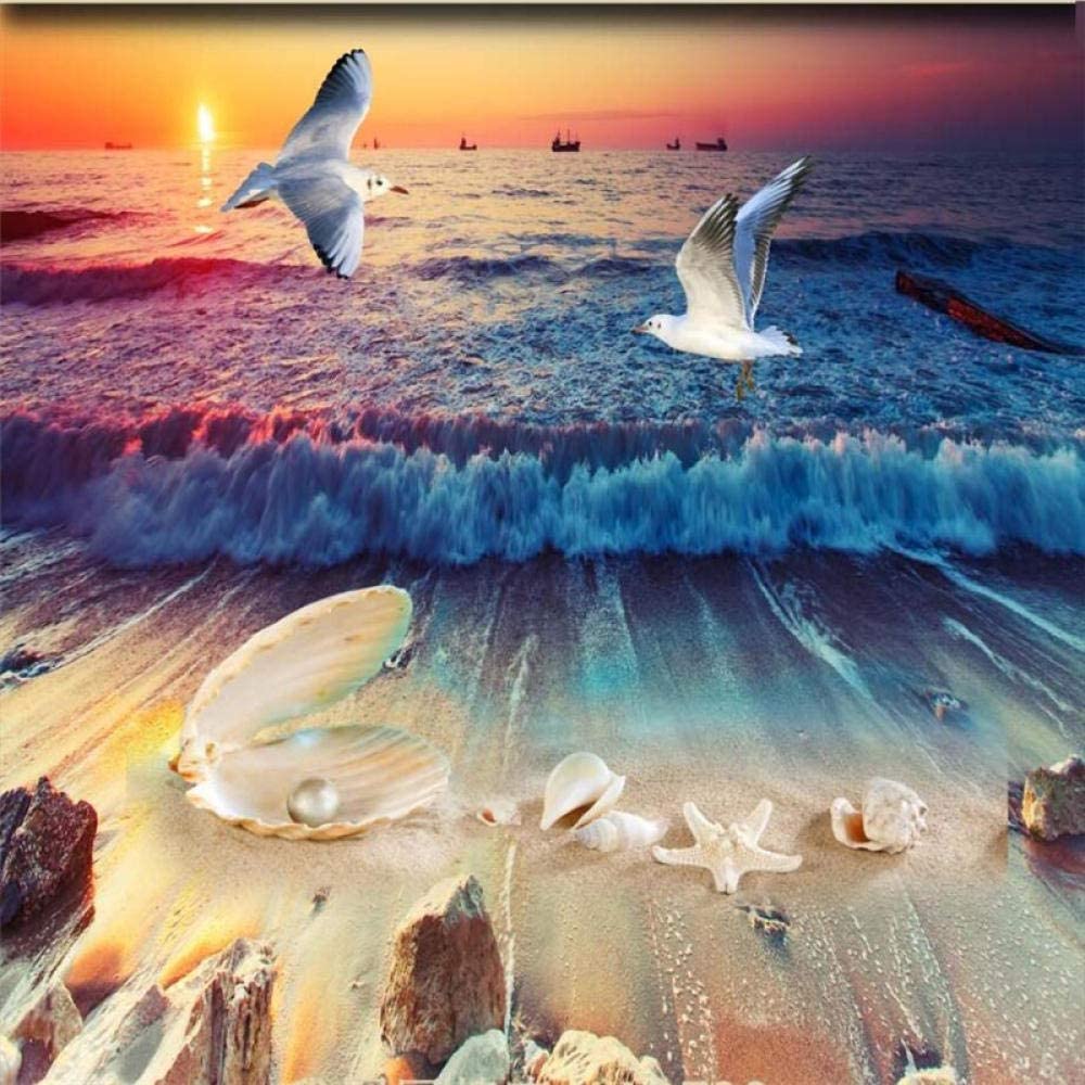 Möwen, Muscheln, Wellen, Sonnenuntergang, Digitale Kunst, Hintergrundbild fürs Tablet