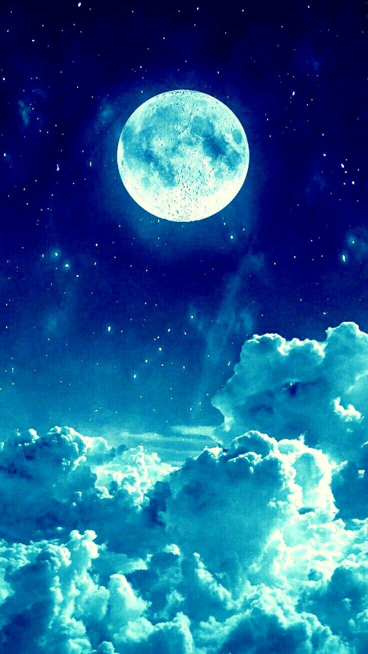 Vollmond, Wolken, Nachthimmel, Sterne, Blau, HD, Handy-Hintergrund im Hochformat