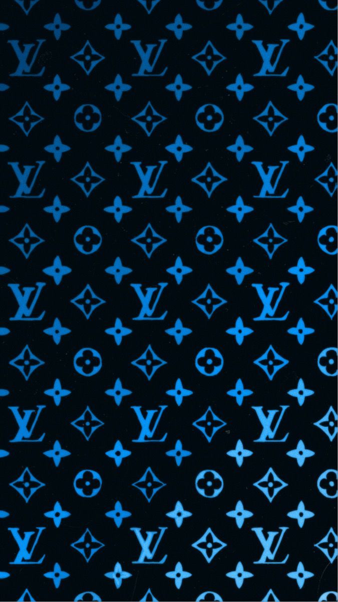 Louis Vuitton, Monogramm, Blau, Schwarzer Hintergrund, Muster, Sperrbildschirm fürs iPhone