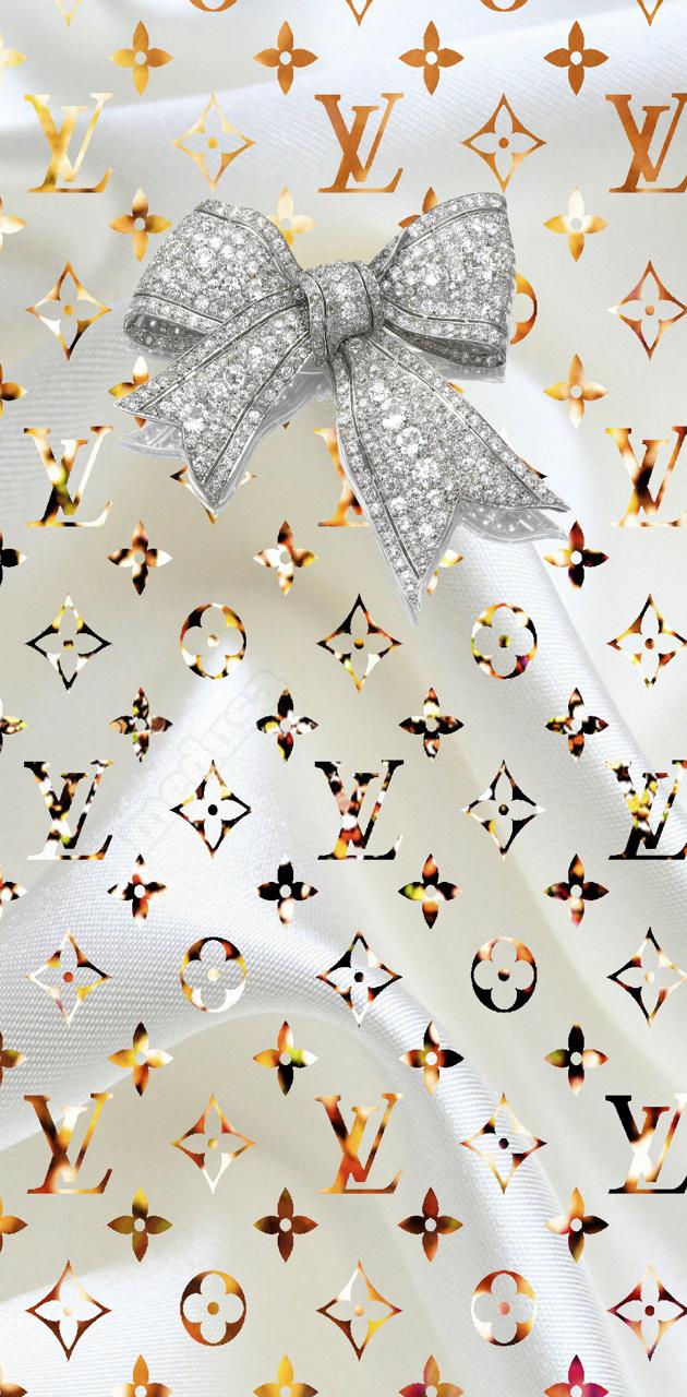 Louis Vuitton, Schleife, Strass, Monogramm, Weiß, Gold, Hintergrundbild für iPhone und Android