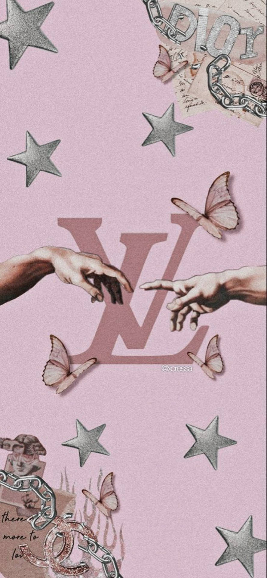 Louis Vuitton, Die Erschaffung Adams, Hände, Sterne, Rosa, Collage, HD, iPhone-Hintergrundbild