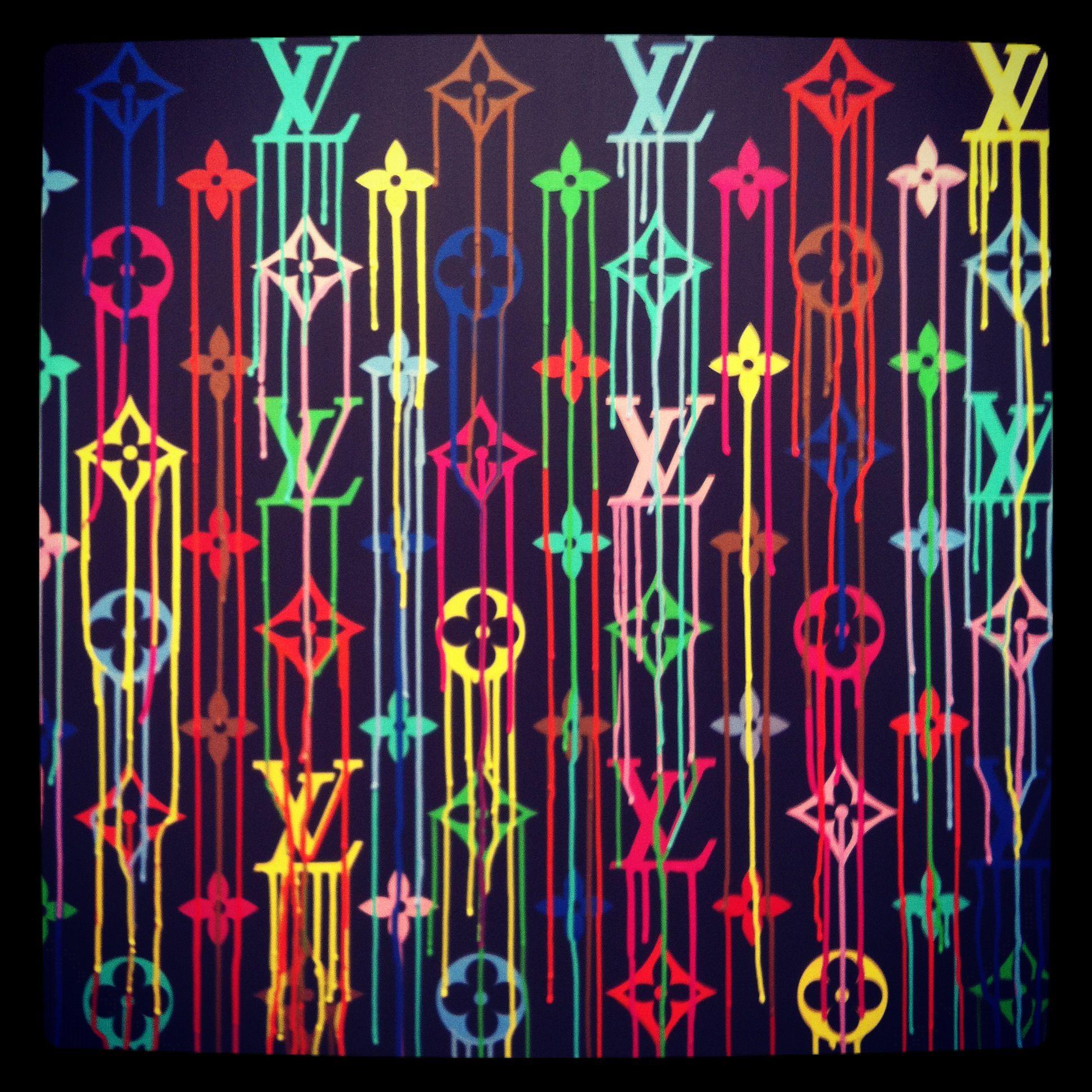 Louis Vuitton, Monogramm, Farbtropfen, Bunt, Schwarzer Hintergrund, Pop-Art, Full HD Wallpaper