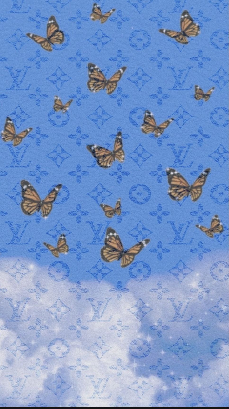 Louis Vuitton, Schmetterlinge, Wolken, Blau, Monogramm, HD, Hintergrundbild fürs Handy
