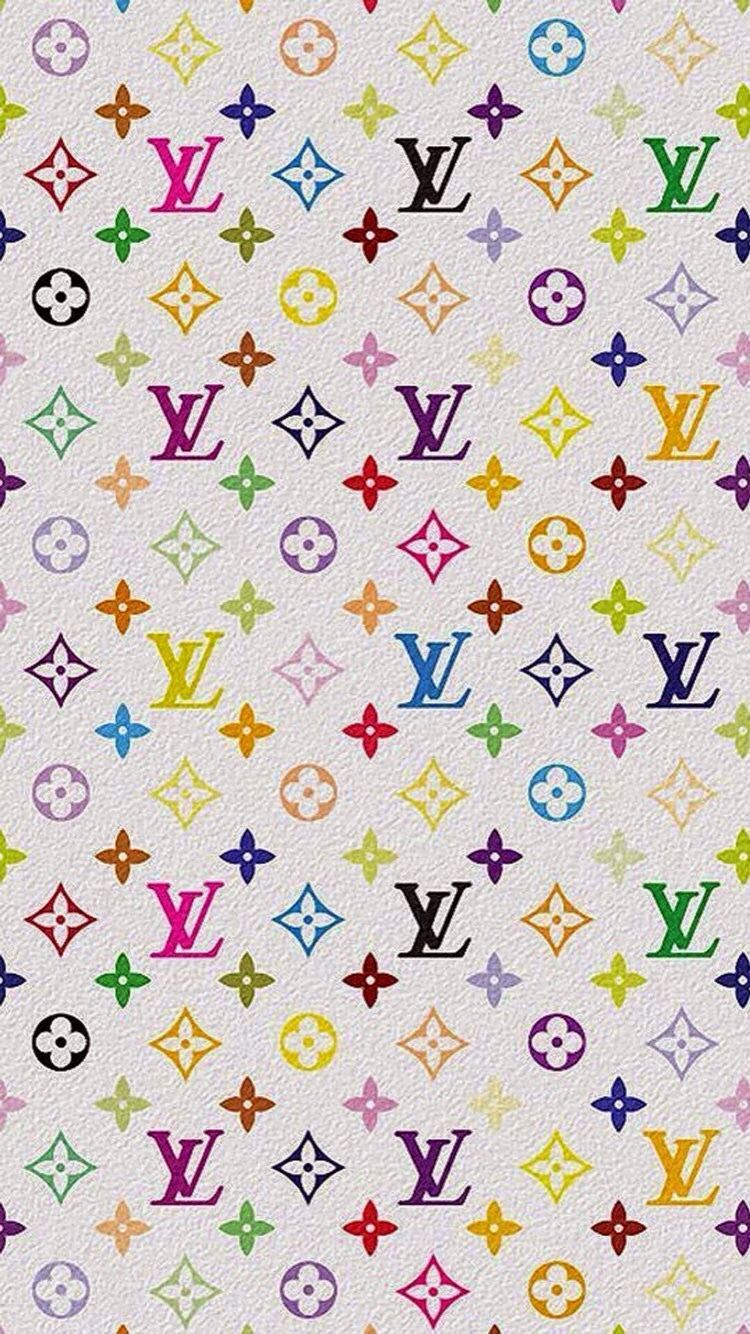 Louis Vuitton, Monogramm, Bunt, Weißer Hintergrund, Muster, Sperrbildschirm fürs iPhone