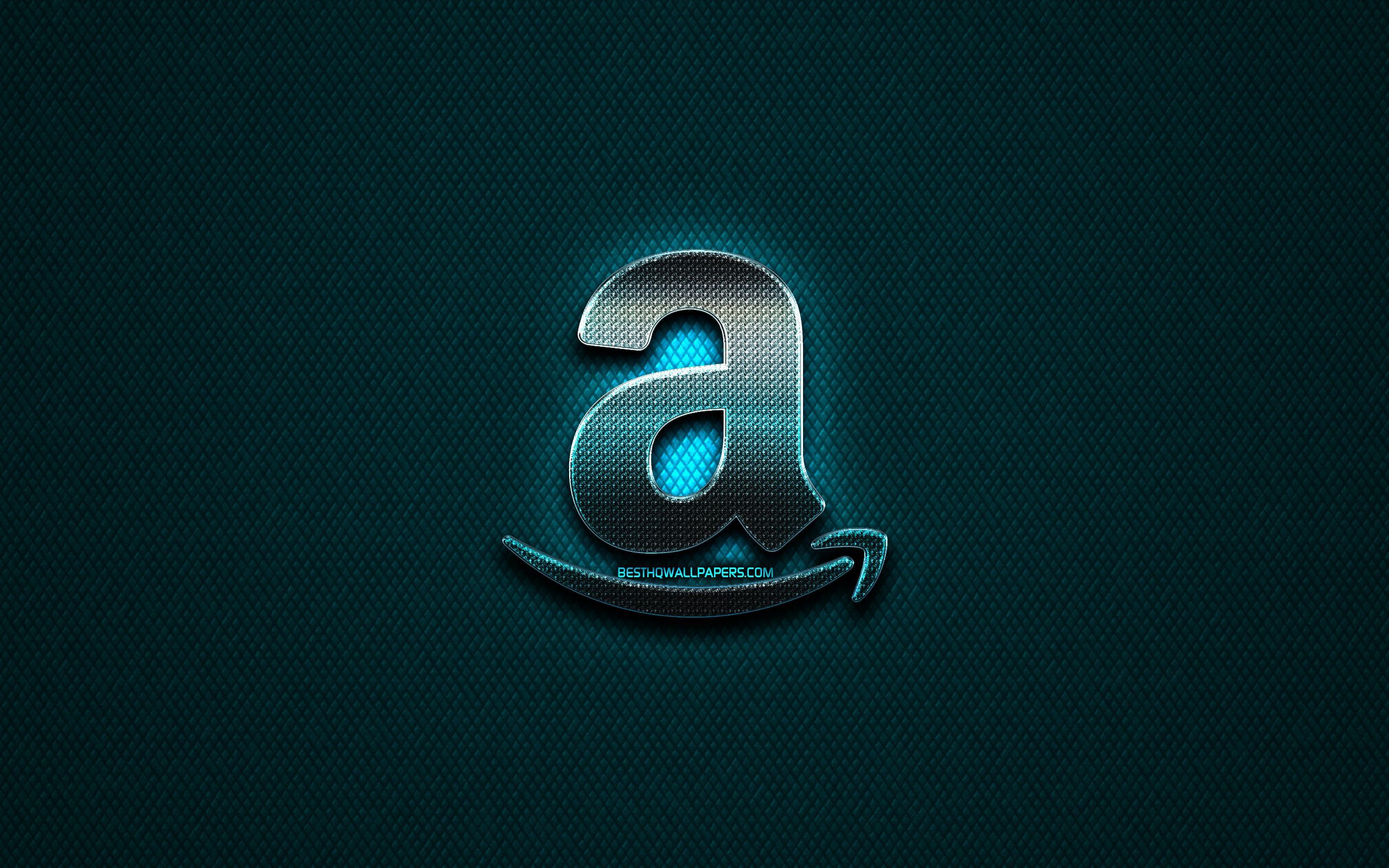 Amazon-Logo, Buchstabe A, 3D-Logo, Metall, Türkis, Dunkler Hintergrund, 2K Wallpaper