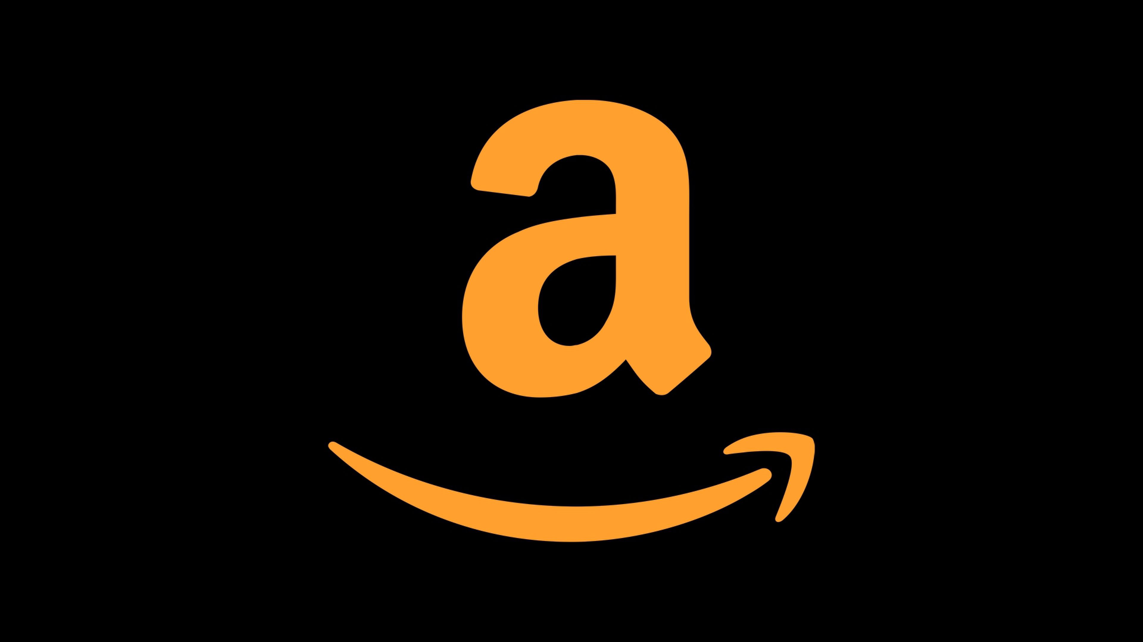 Amazon-Logo, Buchstabe A, Orange, Schwarzer Hintergrund, Minimalistisch, 4K Wallpaper