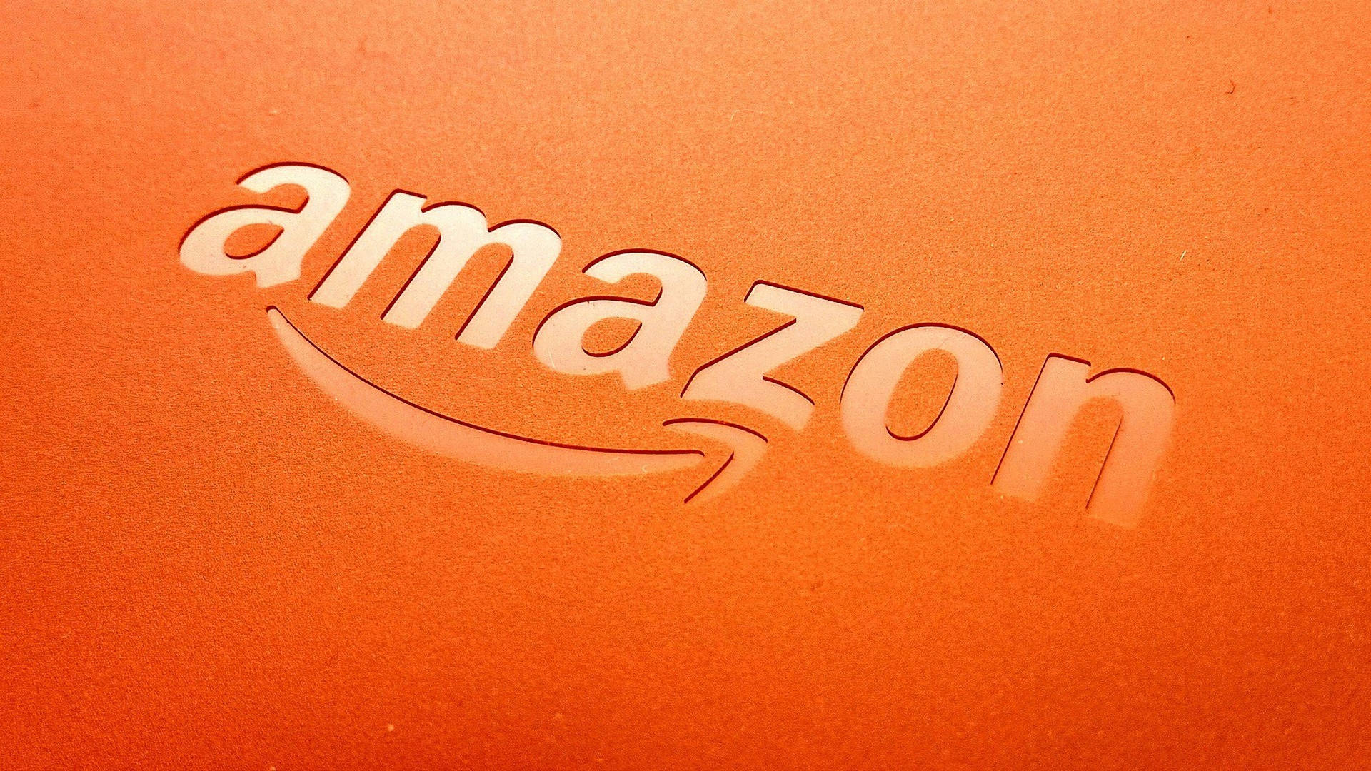 Amazon-Logo, Amazon, Prägung, Orangefarbener Hintergrund, Full HD Wallpaper