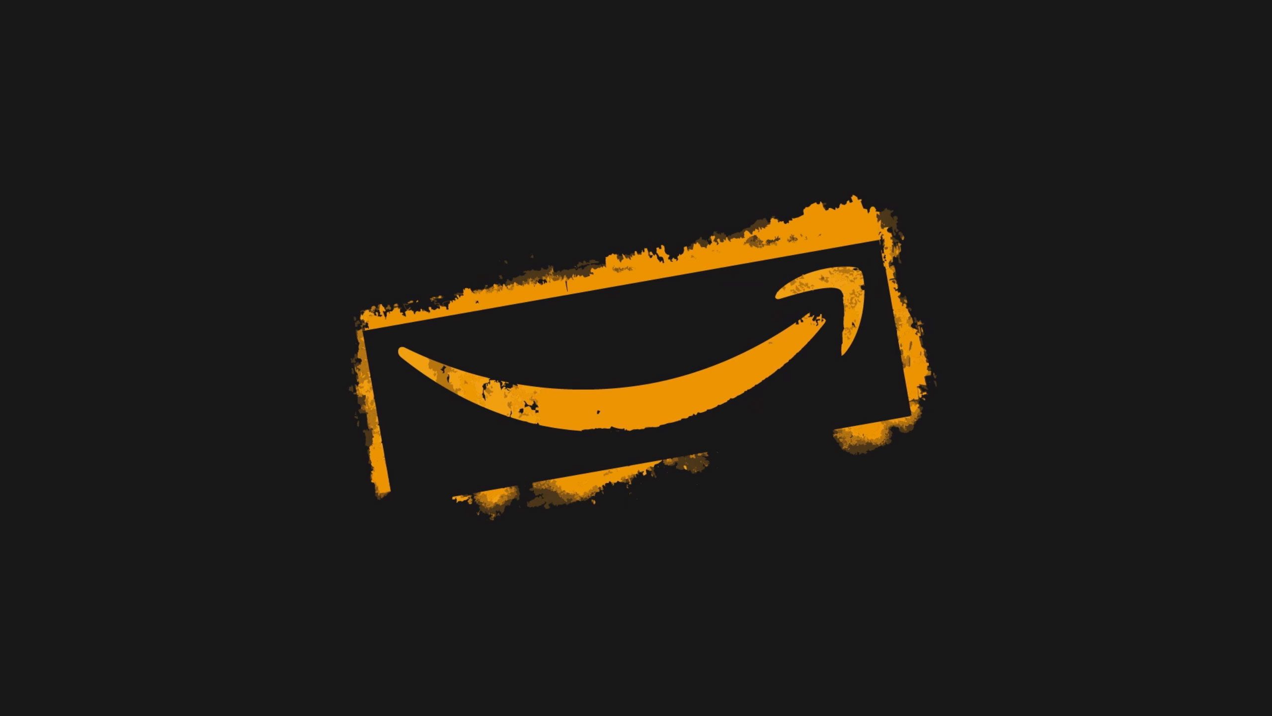 Amazon-Lächeln, Amazon-Logo, Pfeil, Grunge, Schwarzer Hintergrund, 2K Wallpaper