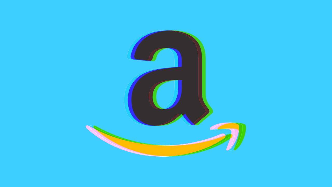 Amazon-Logo, Buchstabe A, Glitch-Effekt, Hellblauer Hintergrund, Bunt, HD Wallpaper
