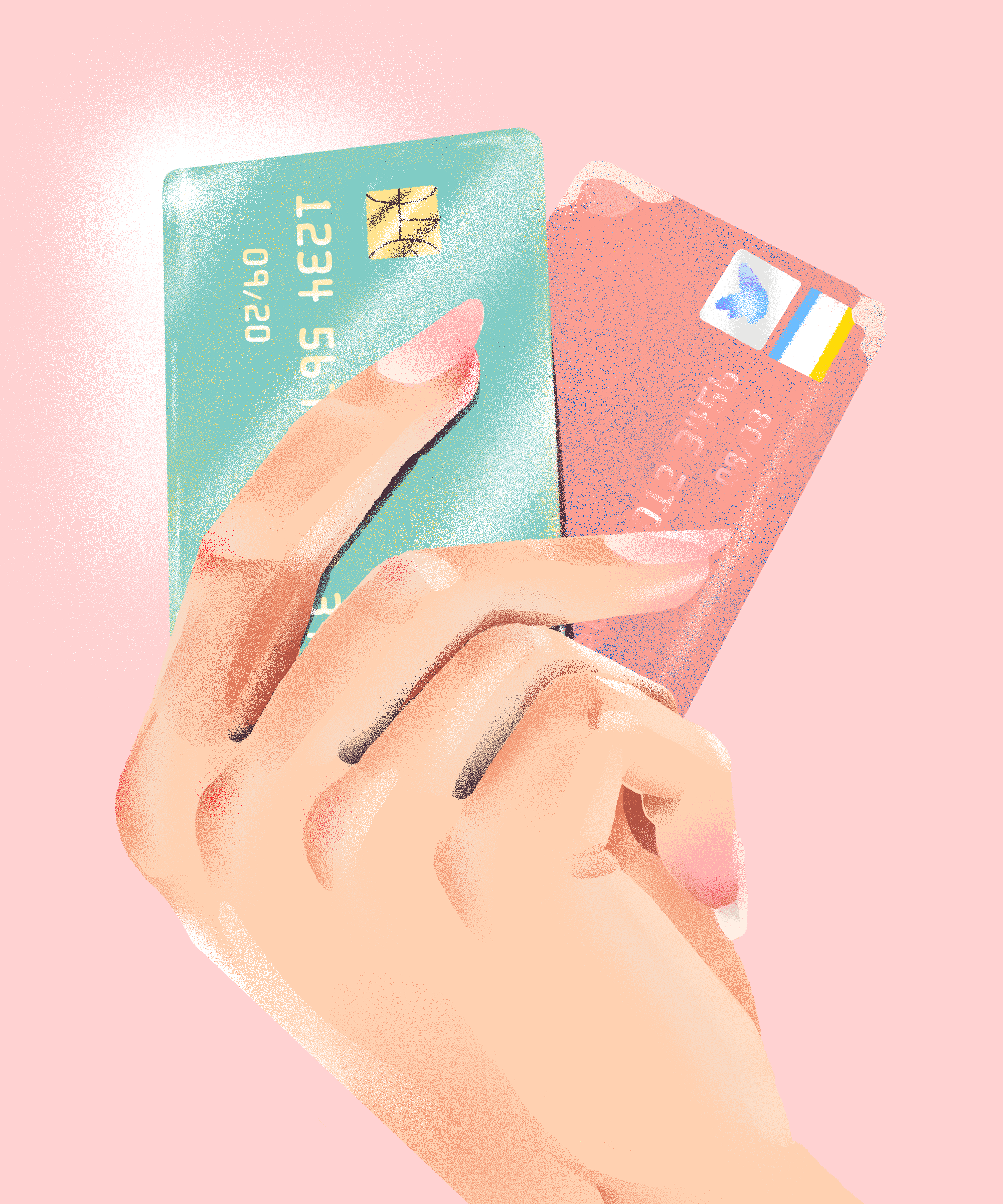 Kreditkarten, Hand, Illustration, Pastellrosa, Hintergrundbild für iPad und Tablet