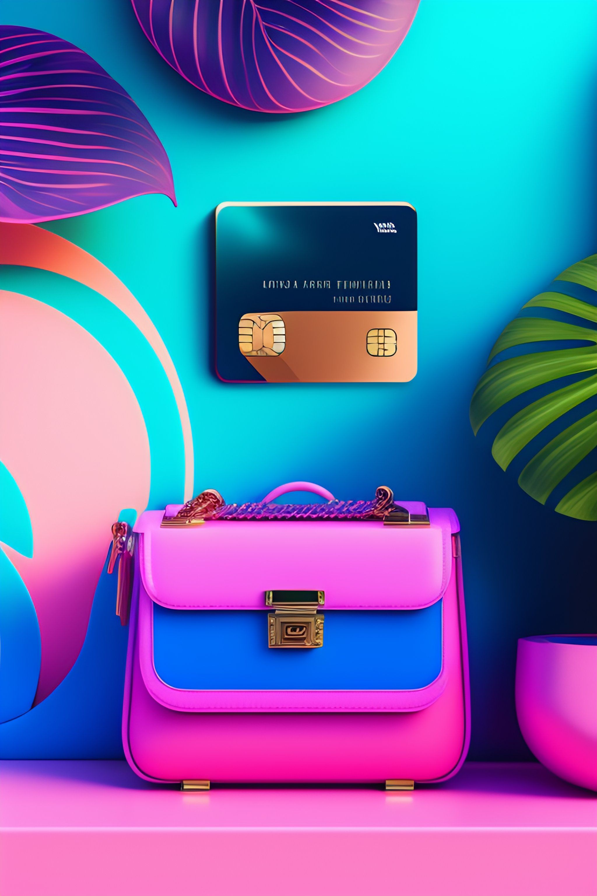 Bankkarte, Handtasche, 3D-Grafik, Bunt, Pink, Hintergrundbild für iPhone und Android