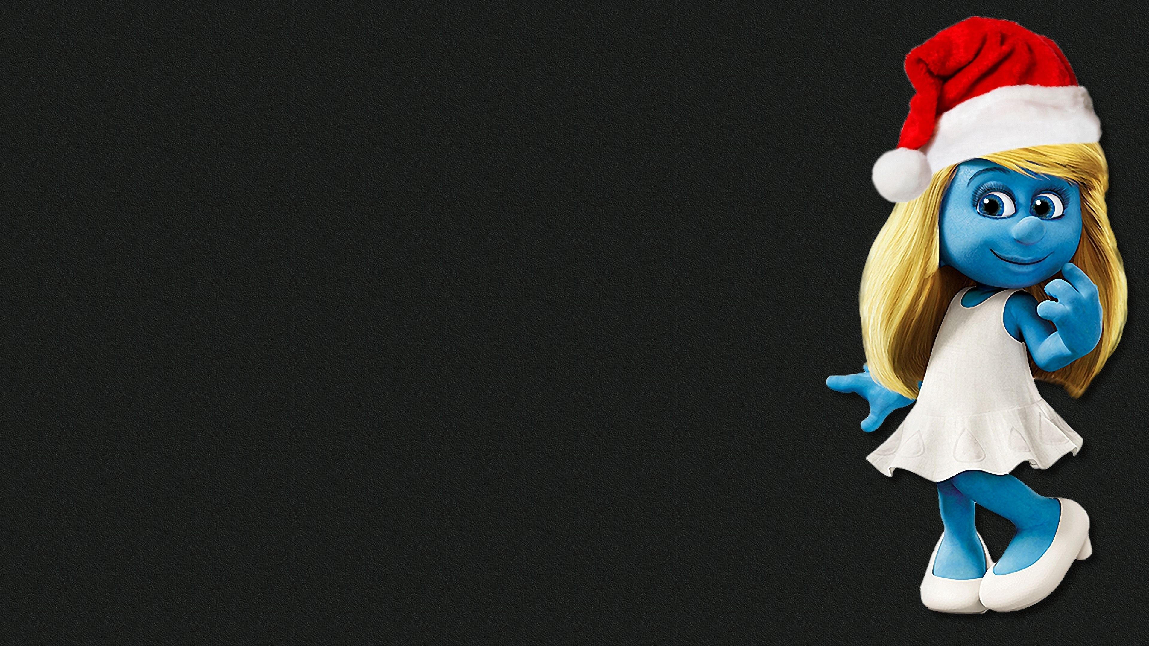 Schlumpfine, Die Schlümpfe, Weihnachtsmütze, Weihnachten, Dunkler Hintergrund, 2160p Wallpaper