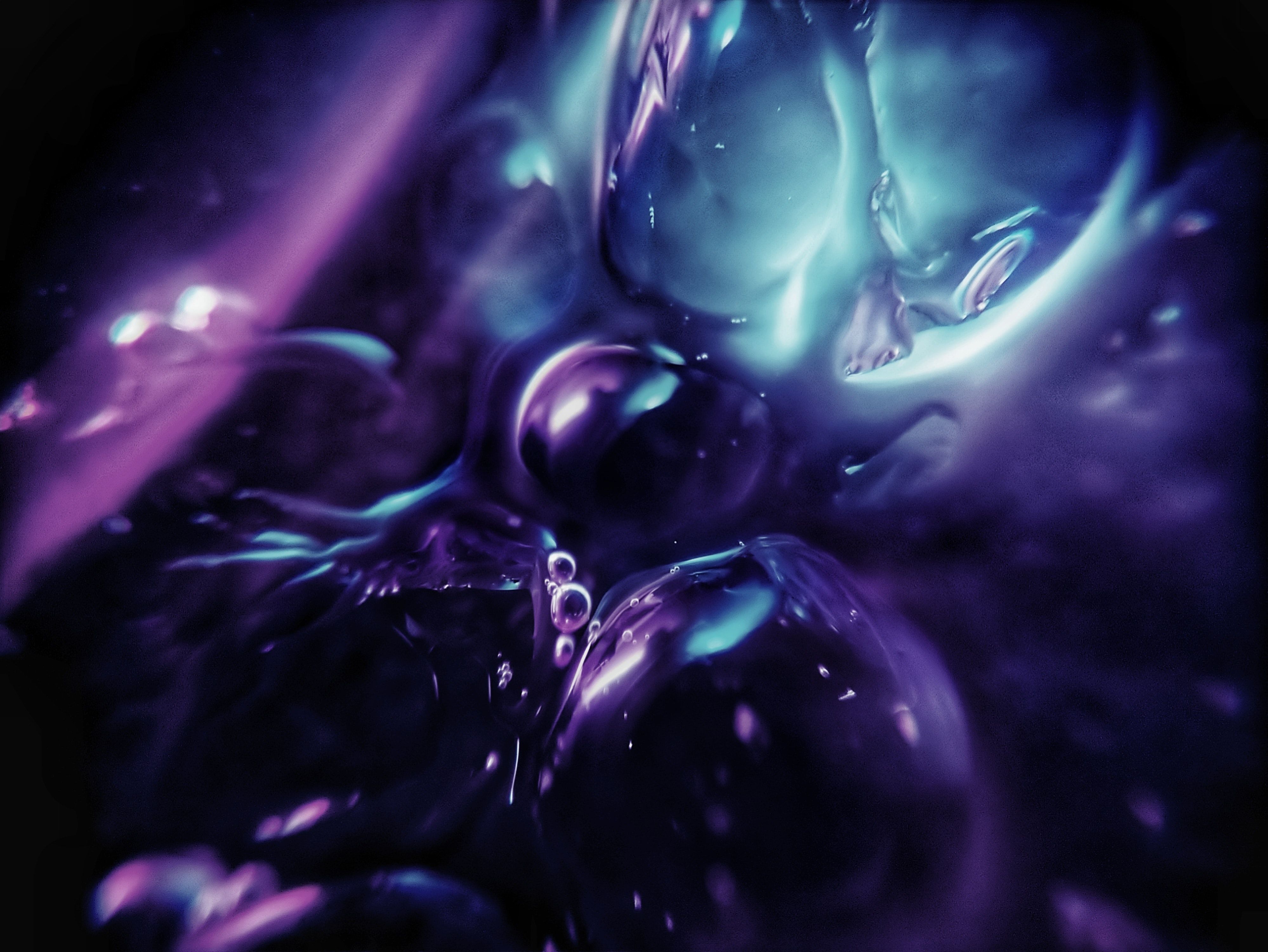 Blasen, Lila, Dunkel, Abstrakt, Glas, 4K, iPad-Hintergrundbild