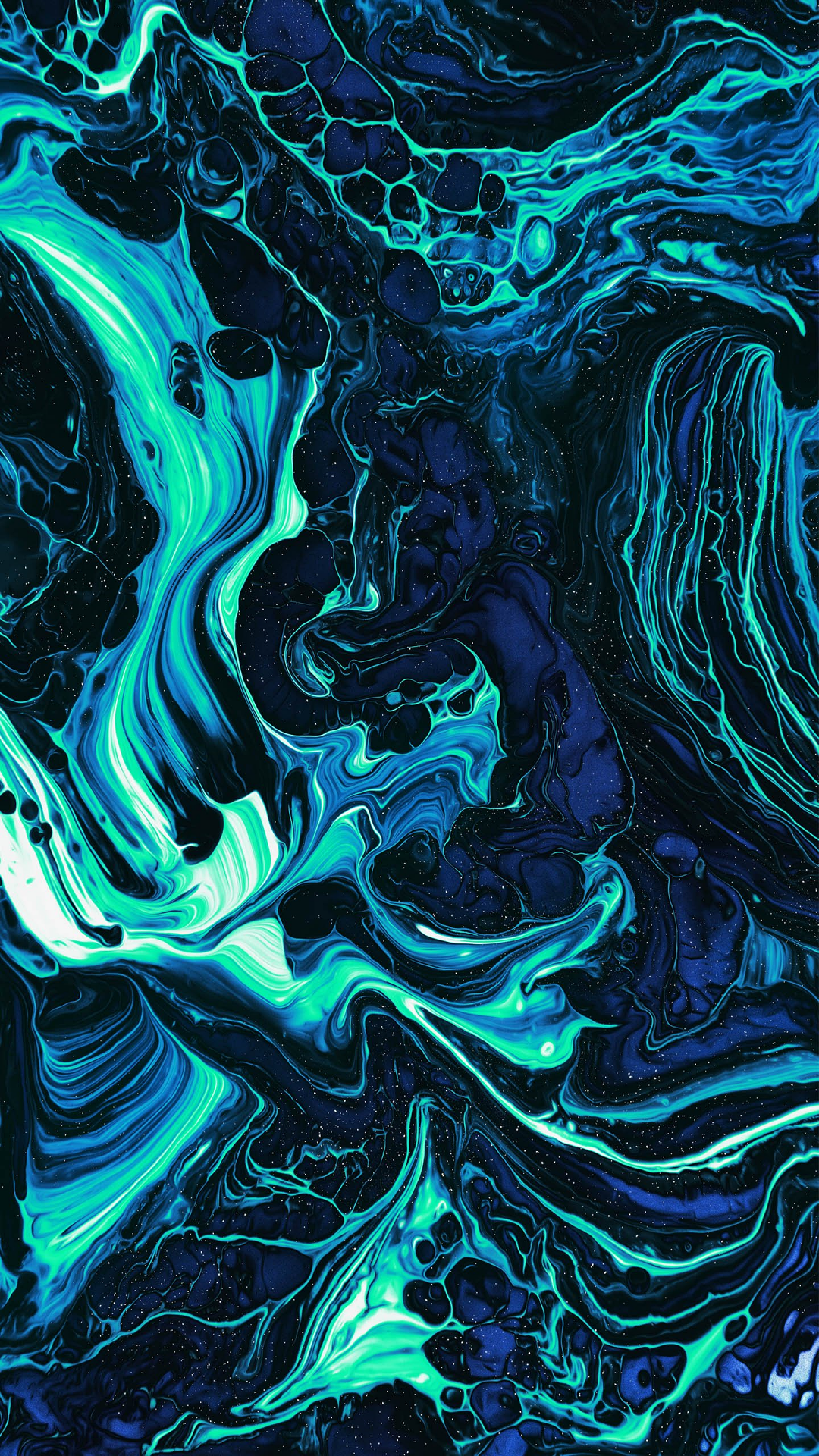 Marmoreffekt, Fluid Art, Türkis, Dunkel, Flüssige Farbe, Sperrbildschirm fürs iPhone