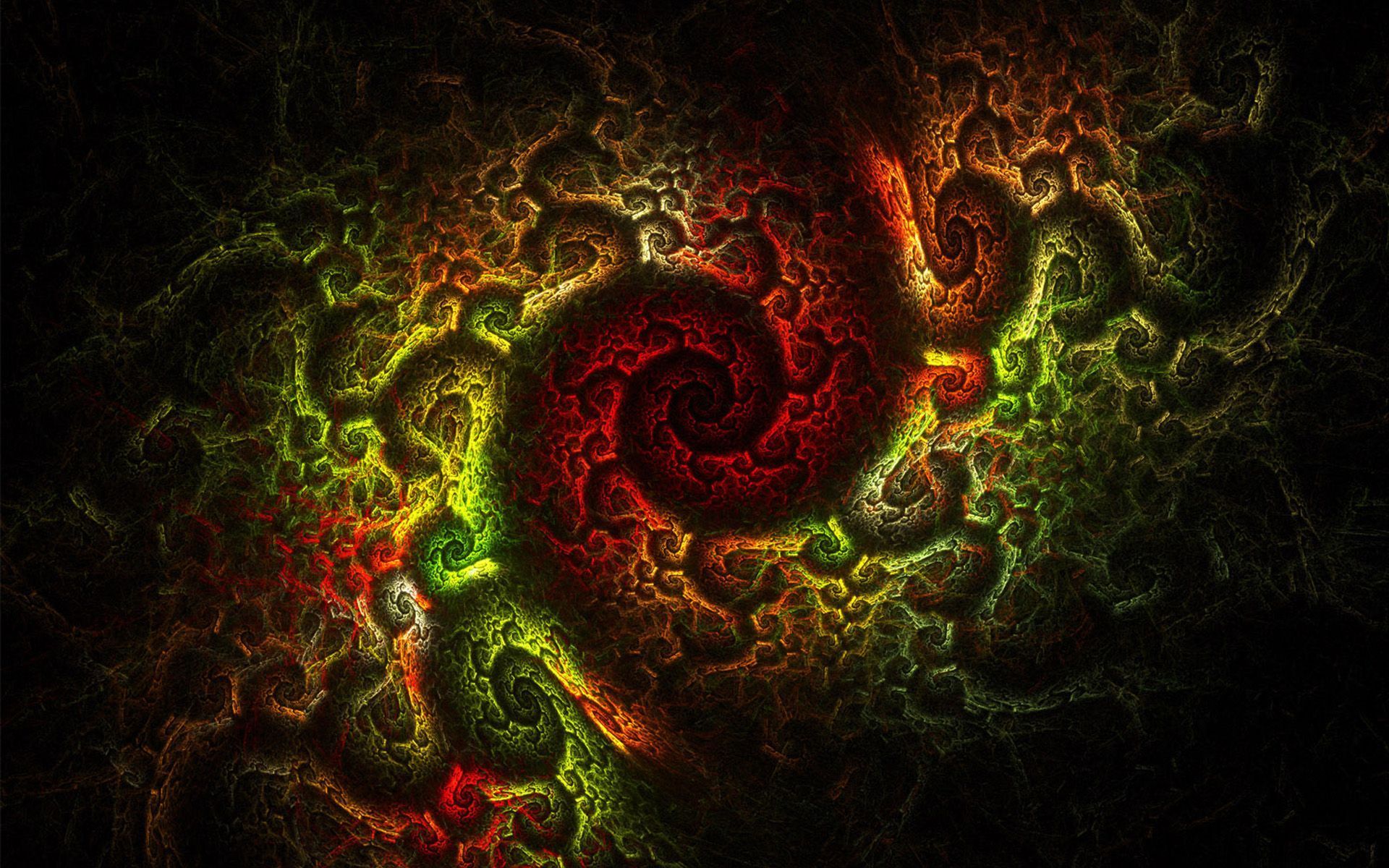 Fraktal-Spirale, Rot-Grün, Organisch, Dunkel, Abstrakt, Full HD, Desktop-Hintergrund für Windows