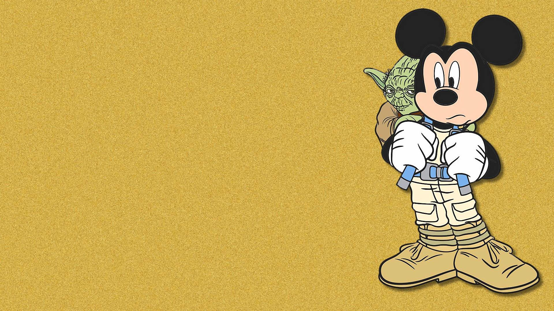 Micky Maus, Yoda, Luke Skywalker, Star Wars, Disney, Gelber Hintergrund, Full HD Wallpaper