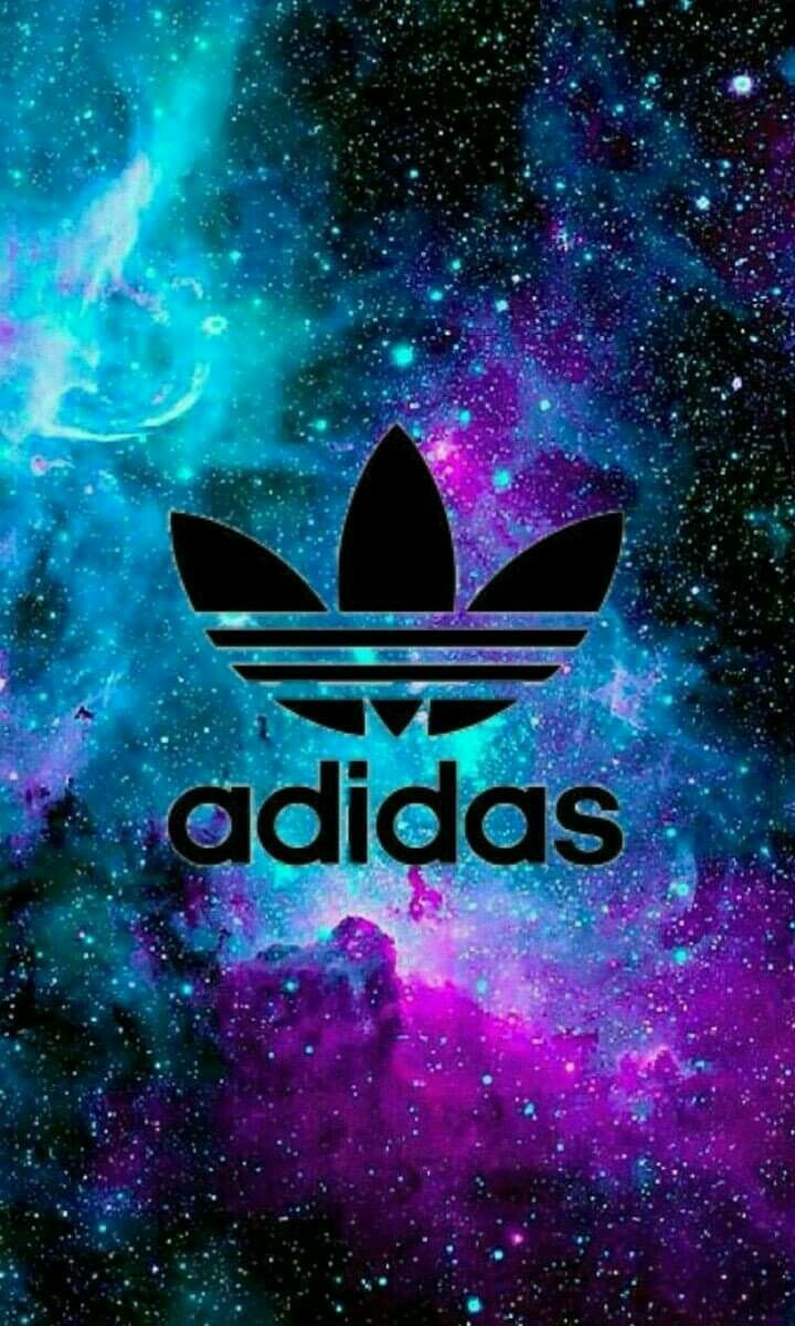 Adidas, Kleeblatt-Logo, Galaxie, Sterne, Türkis, Lila, HD, Handy-Hintergrund im Hochformat