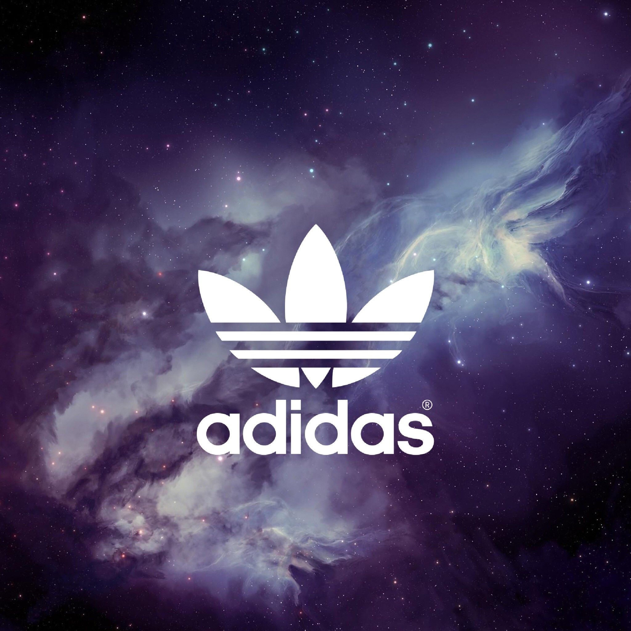 Adidas, Adidas Originals, Kleeblatt-Logo, Weltraum, Nebel, Dunkelviolett, Full HD, iPad-Hintergrundbild
