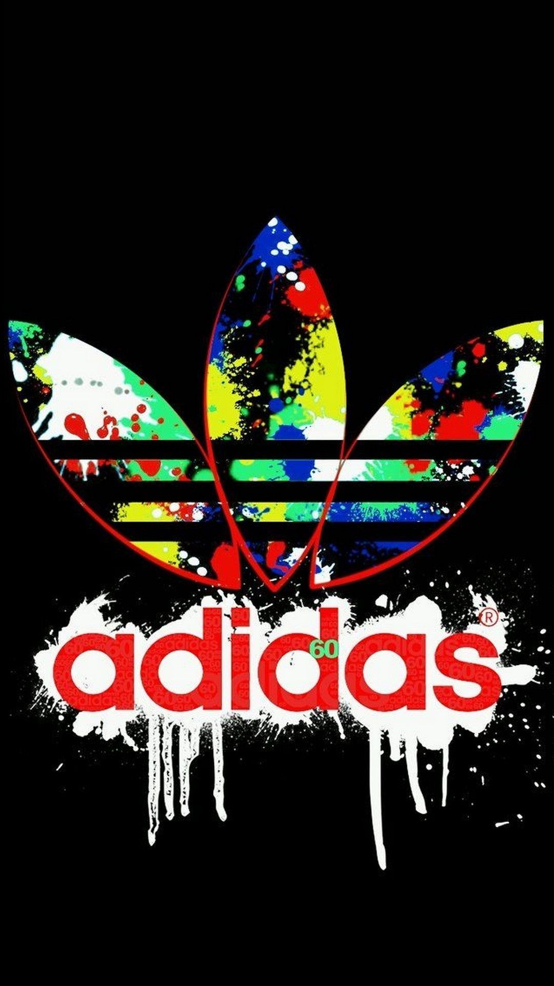 Adidas, Kleeblatt-Logo, Farbspritzer, Graffiti, Schwarzer Hintergrund, Bunt, Sperrbildschirm