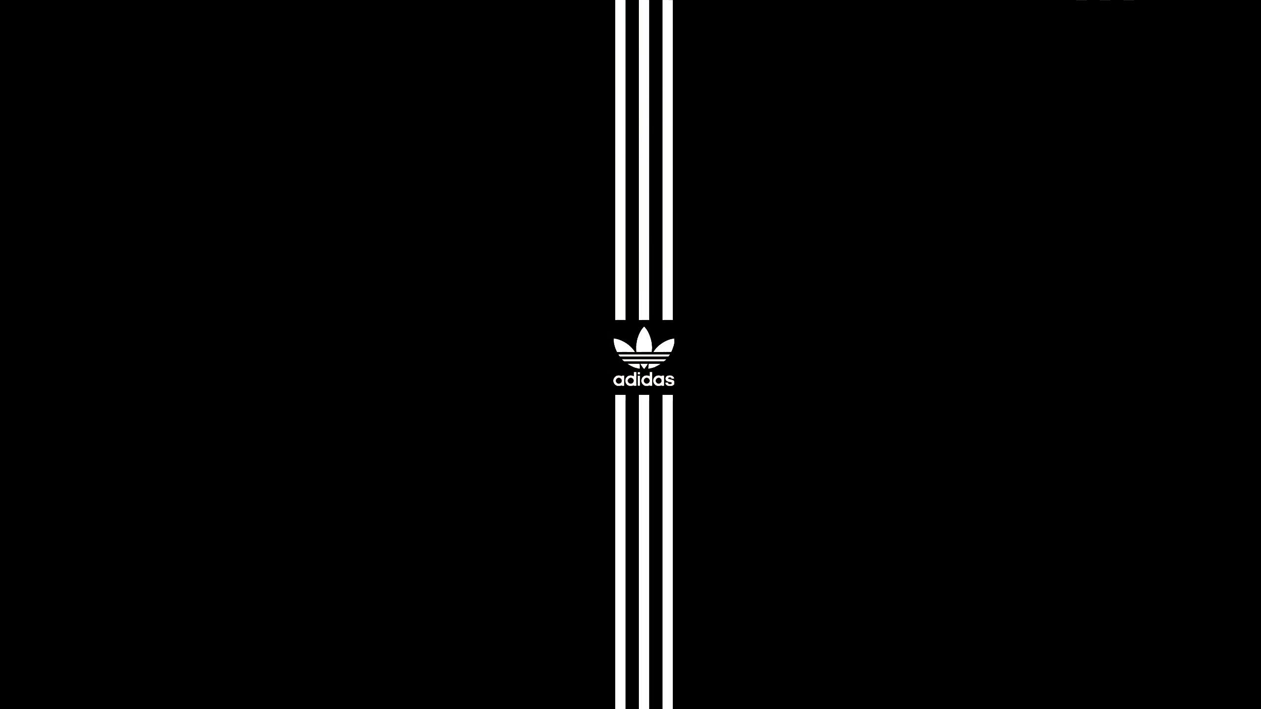 Adidas, Drei Streifen, Schwarz, Weiße Streifen, Minimalistisch, 2560x1440, Desktop-Hintergrund