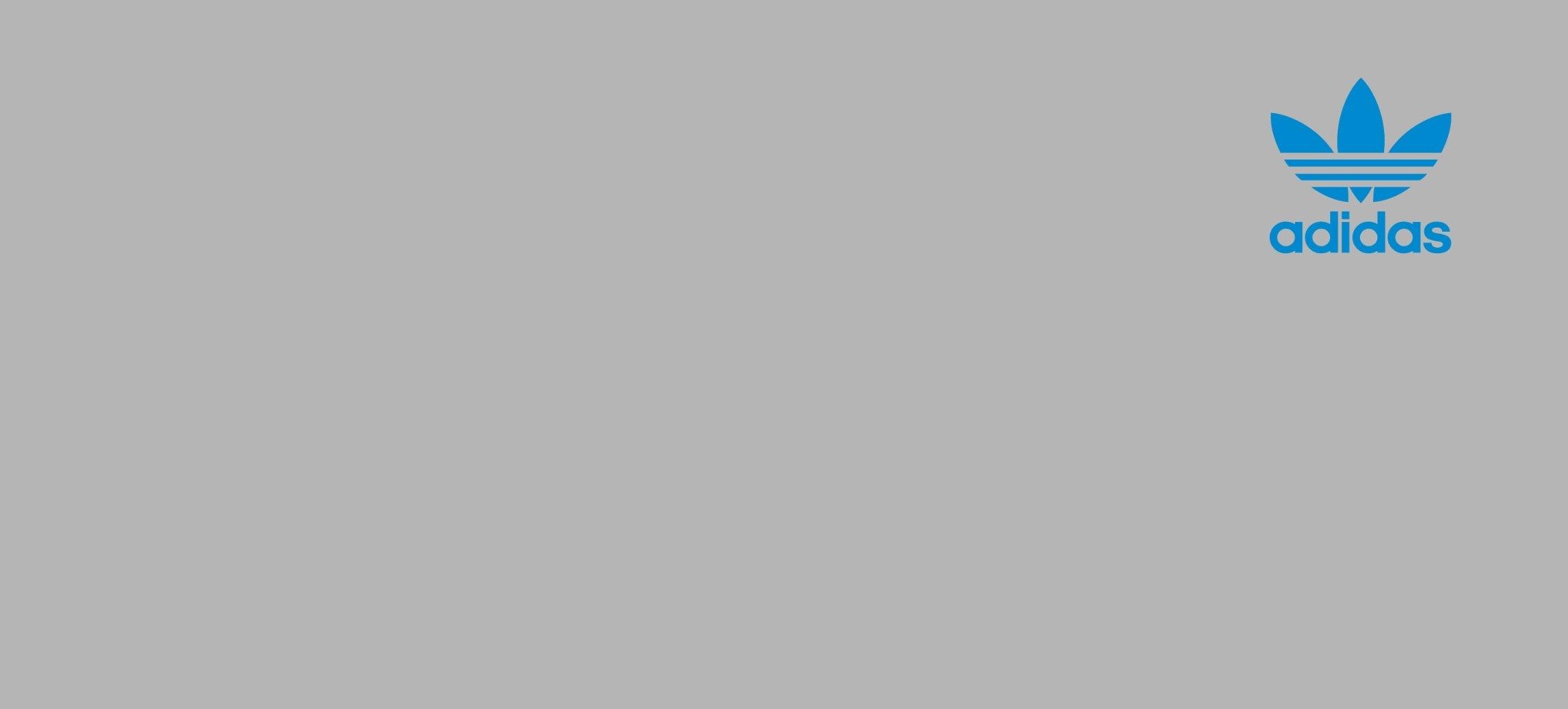 Adidas, Kleeblatt-Logo, Grauer Hintergrund, Blaues Logo, Minimalistisch, Full HD Wallpaper