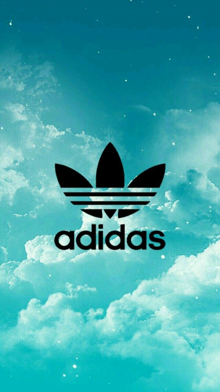 Adidas, Kleeblatt-Logo, Wolken, Türkiser Himmel, Logo, HD, Handy-Hintergrund im Hochformat