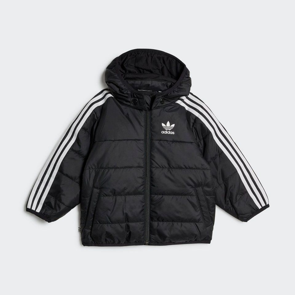 Adidas, Pufferjacke, Kinderjacke, Schwarz, Drei Streifen, Produktfoto, Hintergrundbild fürs iPad