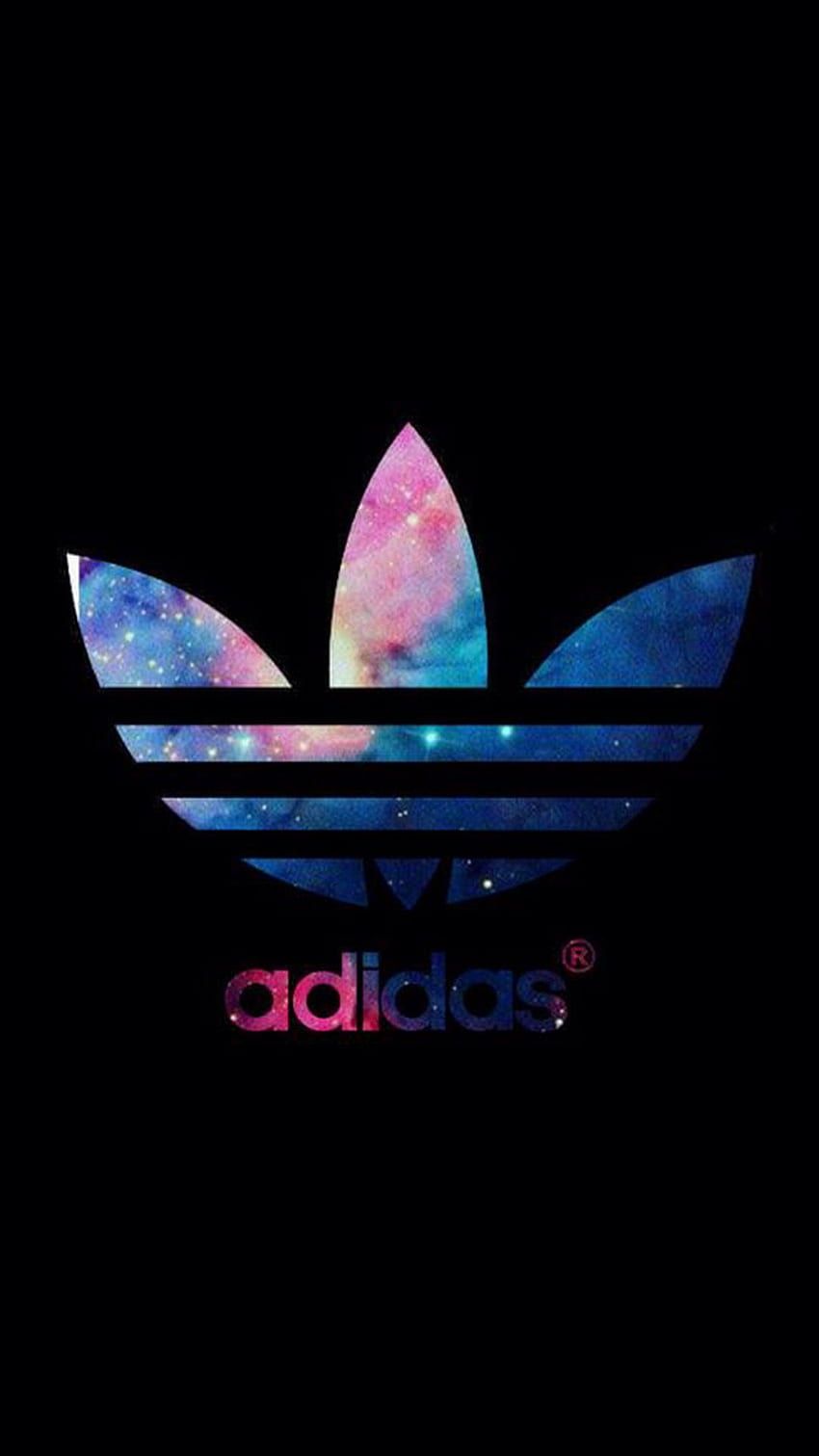 Adidas, Kleeblatt-Logo, Galaxie-Muster, Schwarzer Hintergrund, Bunt, Sperrbildschirm fürs iPhone