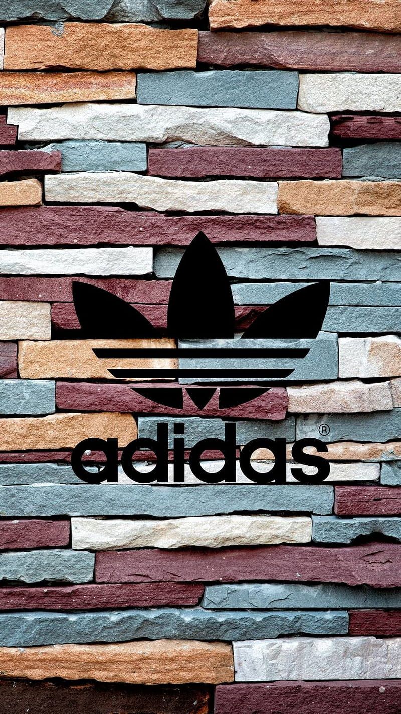 Adidas, Kleeblatt-Logo, Steinmauer, Bunte Steine, Textur, Android-Hintergrundbild