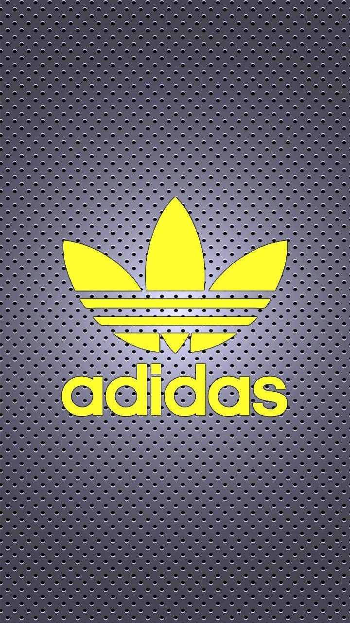 Adidas, Kleeblatt-Logo, Gelbes Logo, Lochblech, Grau, Hochformat, Hintergrundbild fürs Smartphone