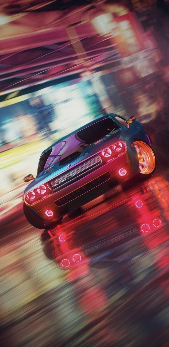 Sportwagen, Bewegungsunschärfe, Neonlichter, Stadt, Nacht, HD, Handy-Hintergrundbild