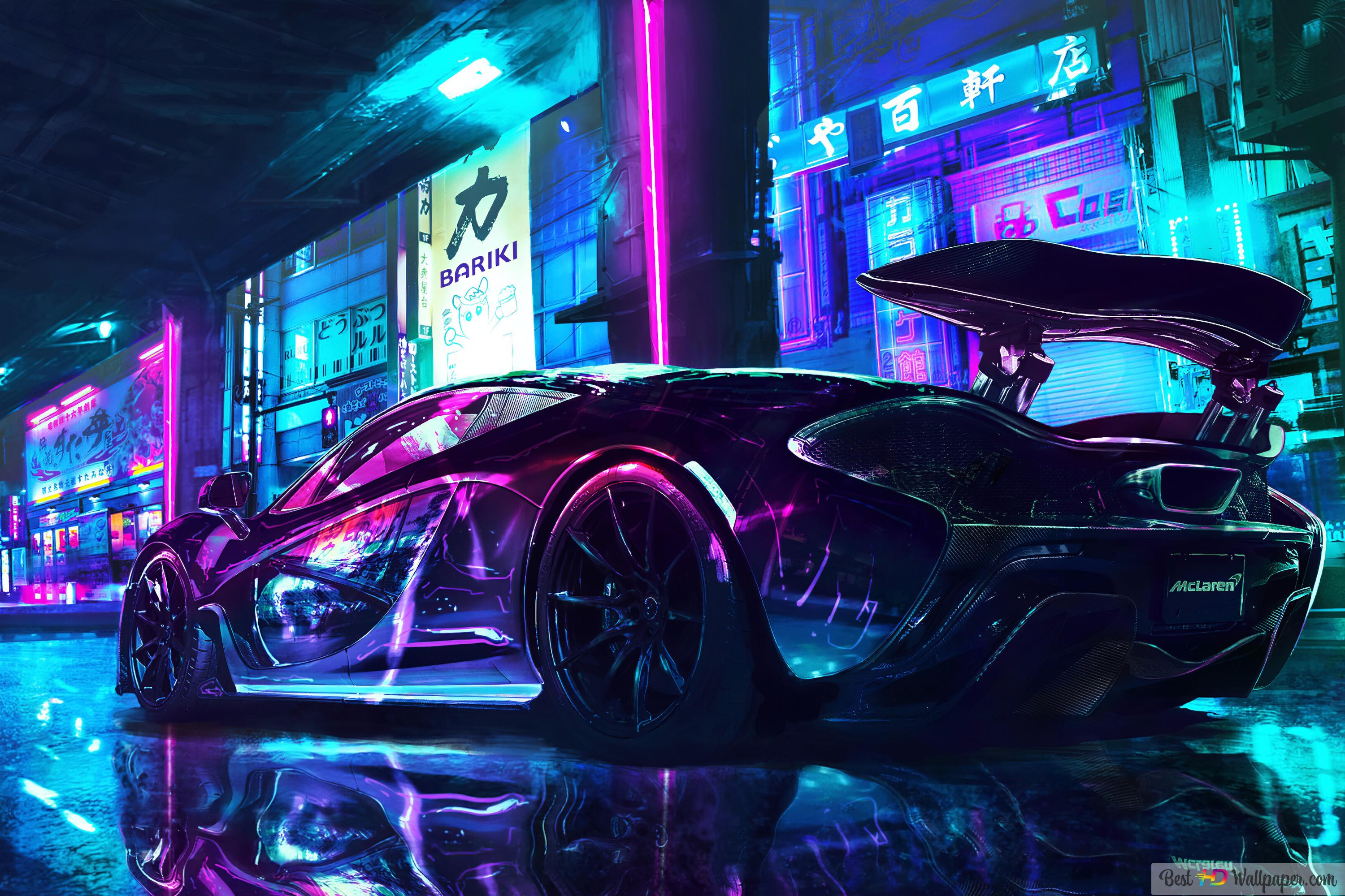 McLaren P1, Hypercar, Neonlicht, Cyberpunk, Stadt bei Nacht, Pink, 2K, PC-Hintergrundbild