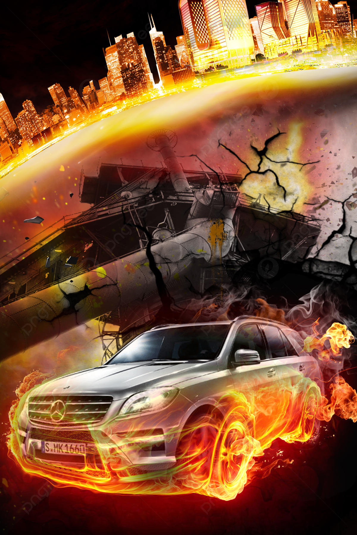 Mercedes-Benz, SUV, Flammen, Feuer, Fotomontage, Full HD, iPad-Hintergrundbild