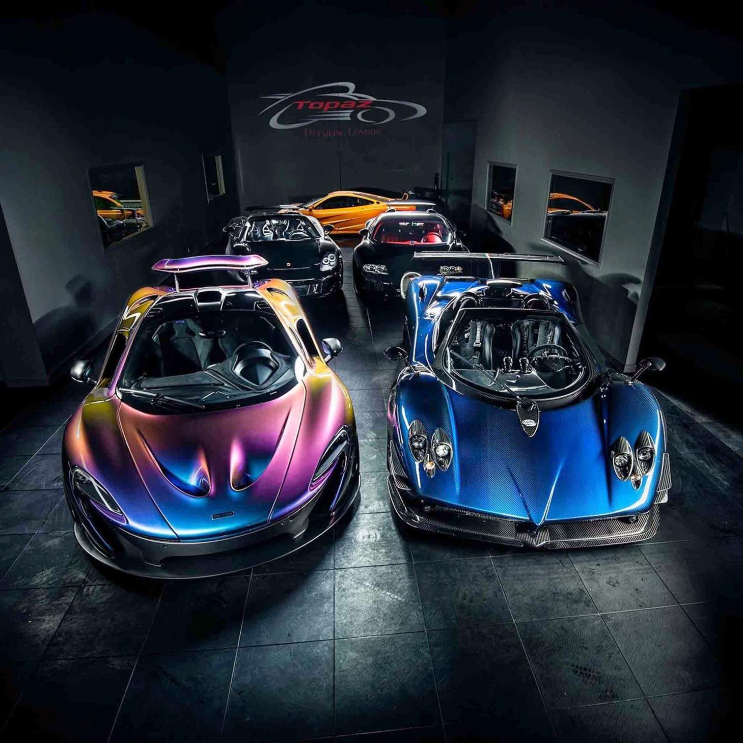 McLaren P1, Pagani Huayra, Hypercars, Garage, Bunte Lackierung, HD, Tablet-Hintergrund