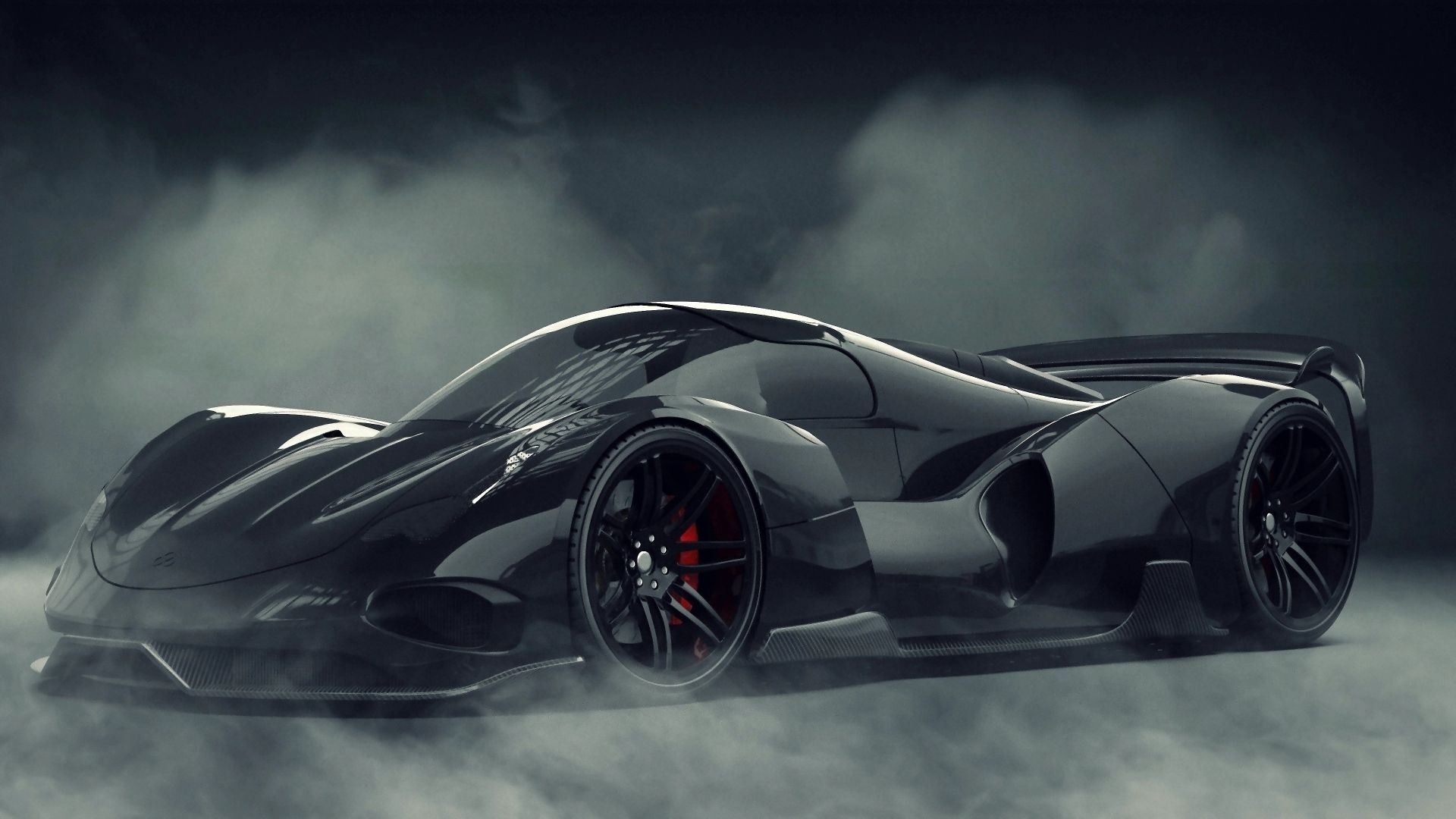 Hypercar, Schwarzes Auto, Rauch, Futuristisch, Dunkel, 1920x1080, Full-HD-Hintergrundbild für PC