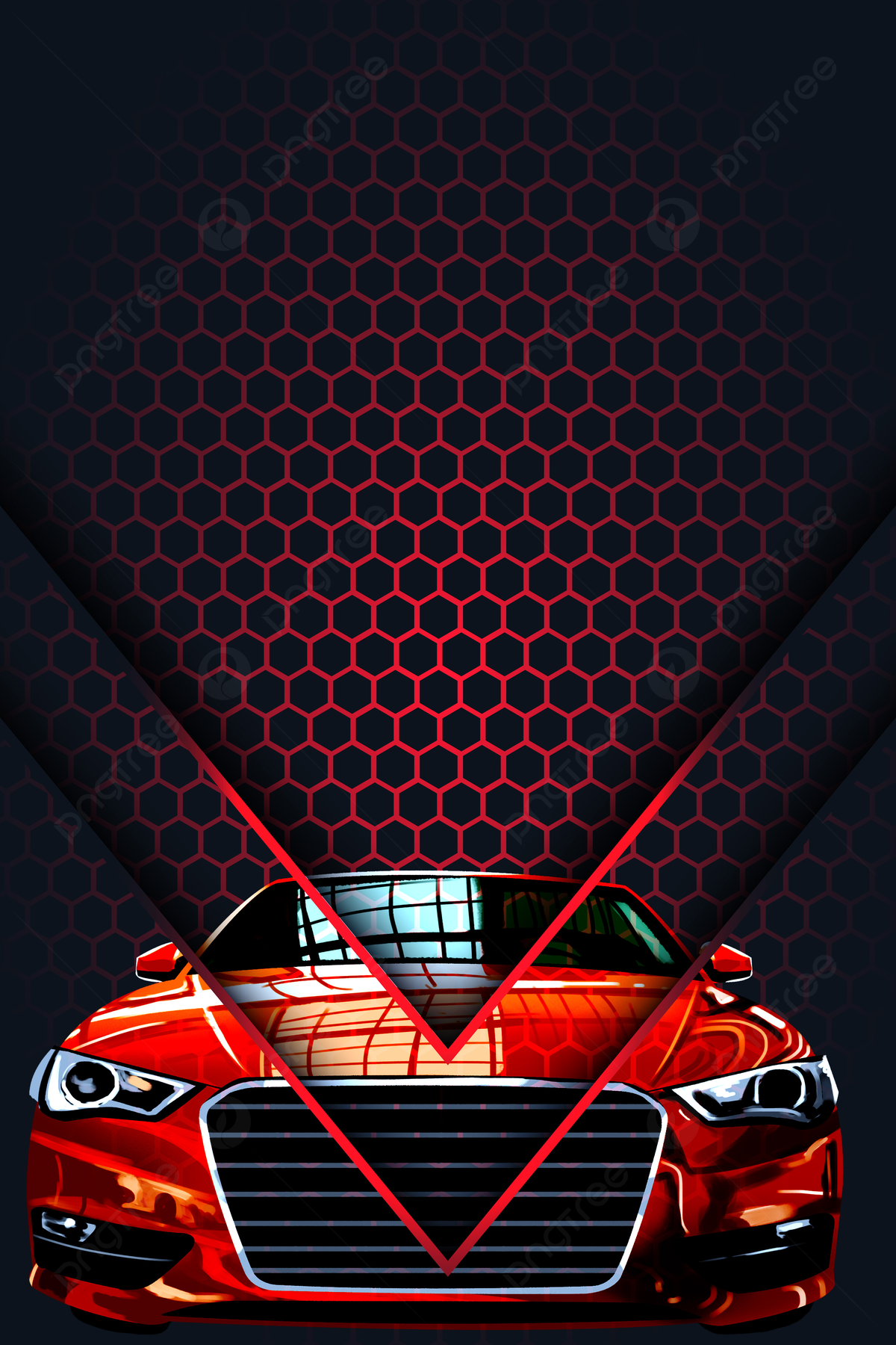 Rotes Auto, Kühlergrill, Wabenmuster, Dunkler Hintergrund, Frontansicht, Sperrbildschirm fürs iPhone