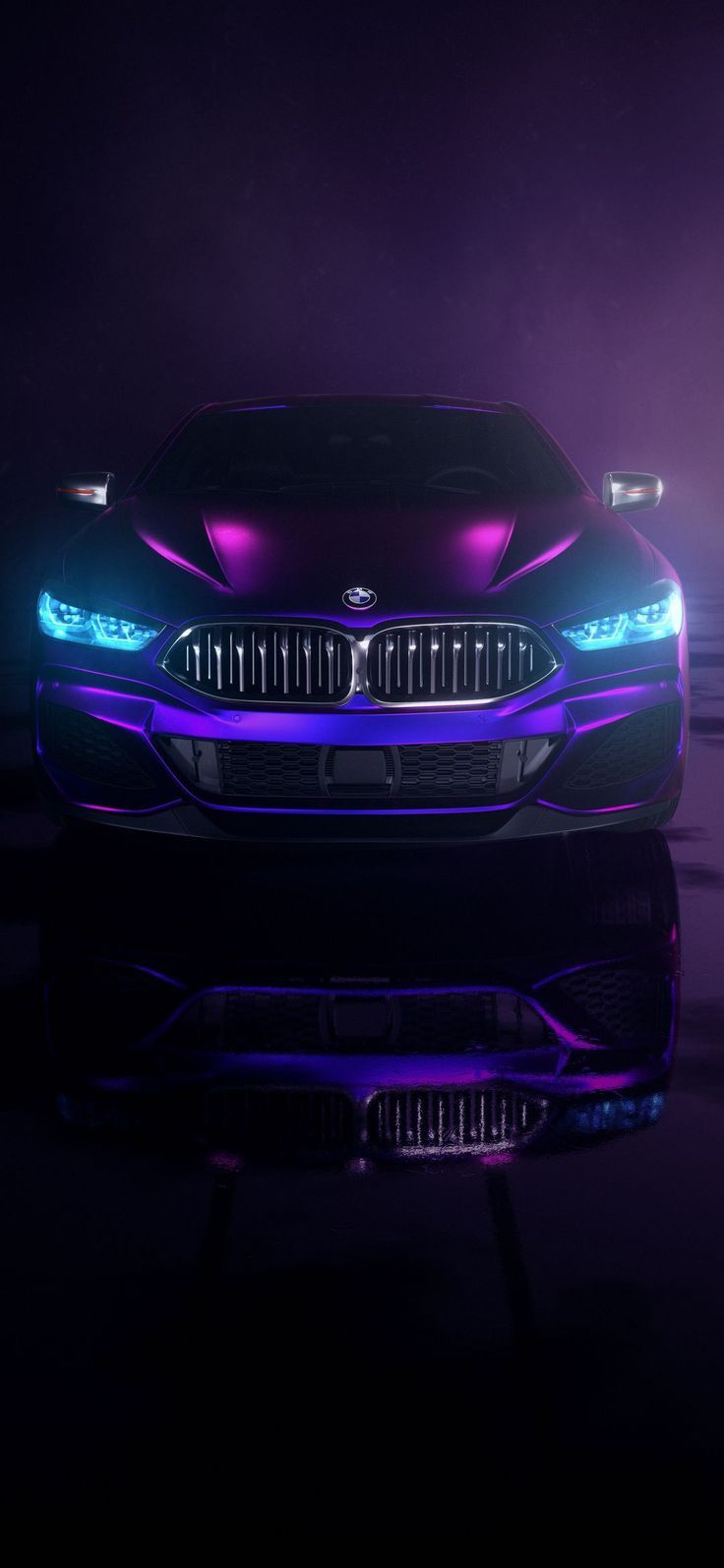 BMW, Lila Licht, Spiegelung, Nacht, Neon, Hintergrundbild für iPhone und Android