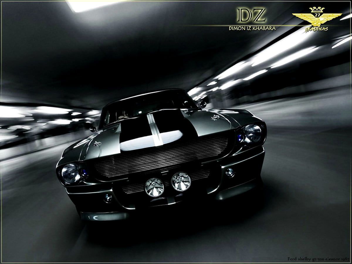 Shelby GT500 Eleanor, Nur noch 60 Sekunden, Ford Mustang, Muscle Car, Schwarzweiß, Tunnel, Tablet-Hintergrundbild