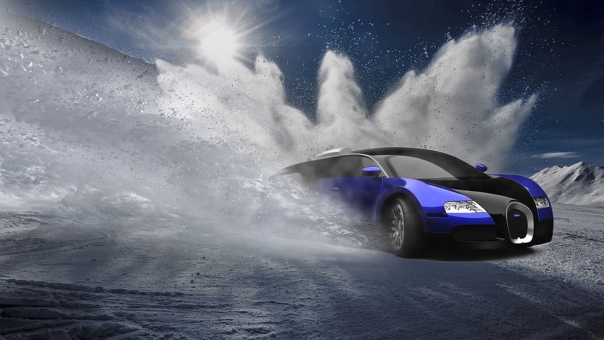 Bugatti Veyron, Bugatti, Wasserfontäne, Blau, Hypercar, Full HD, Desktop-Hintergrund für Windows